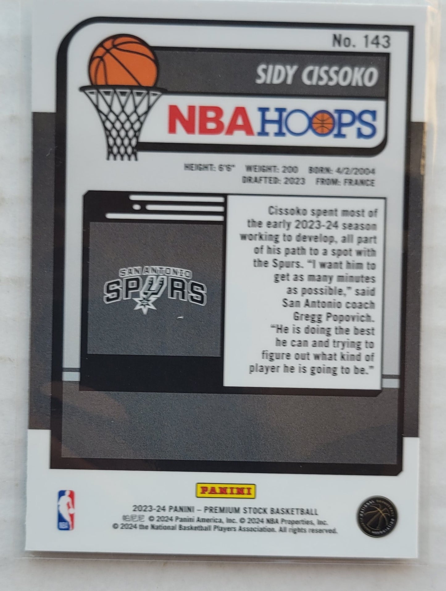 Sidy Cissoko - 2023-24 Hoops Premium Stock #143 RC