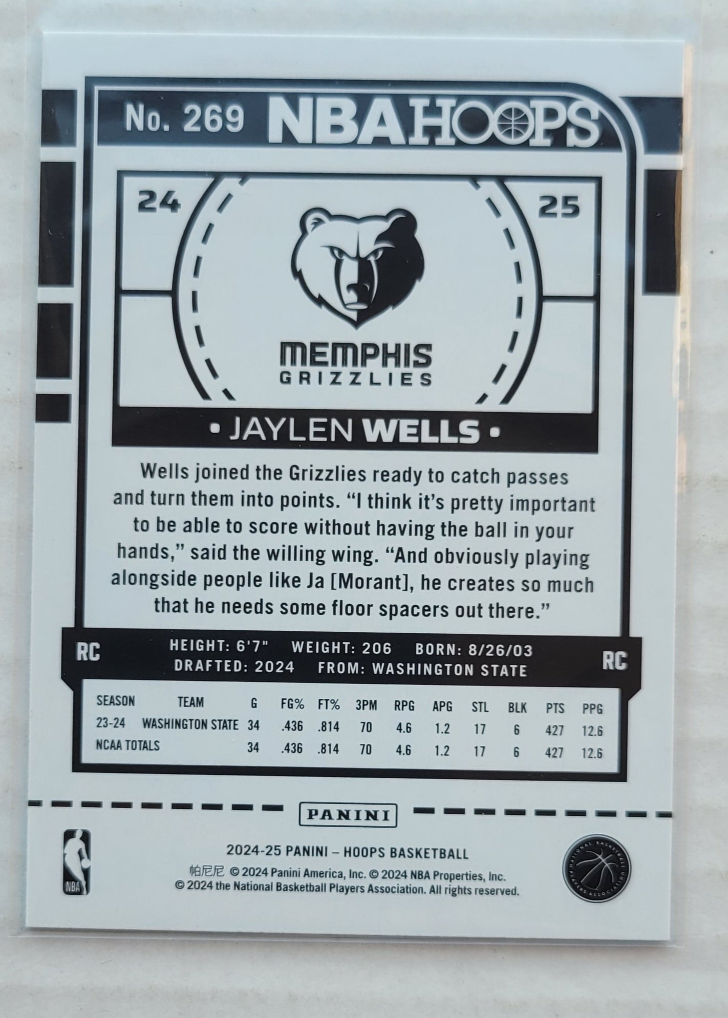 Jaylen Wells - 2024-25 Hoops #269 RC