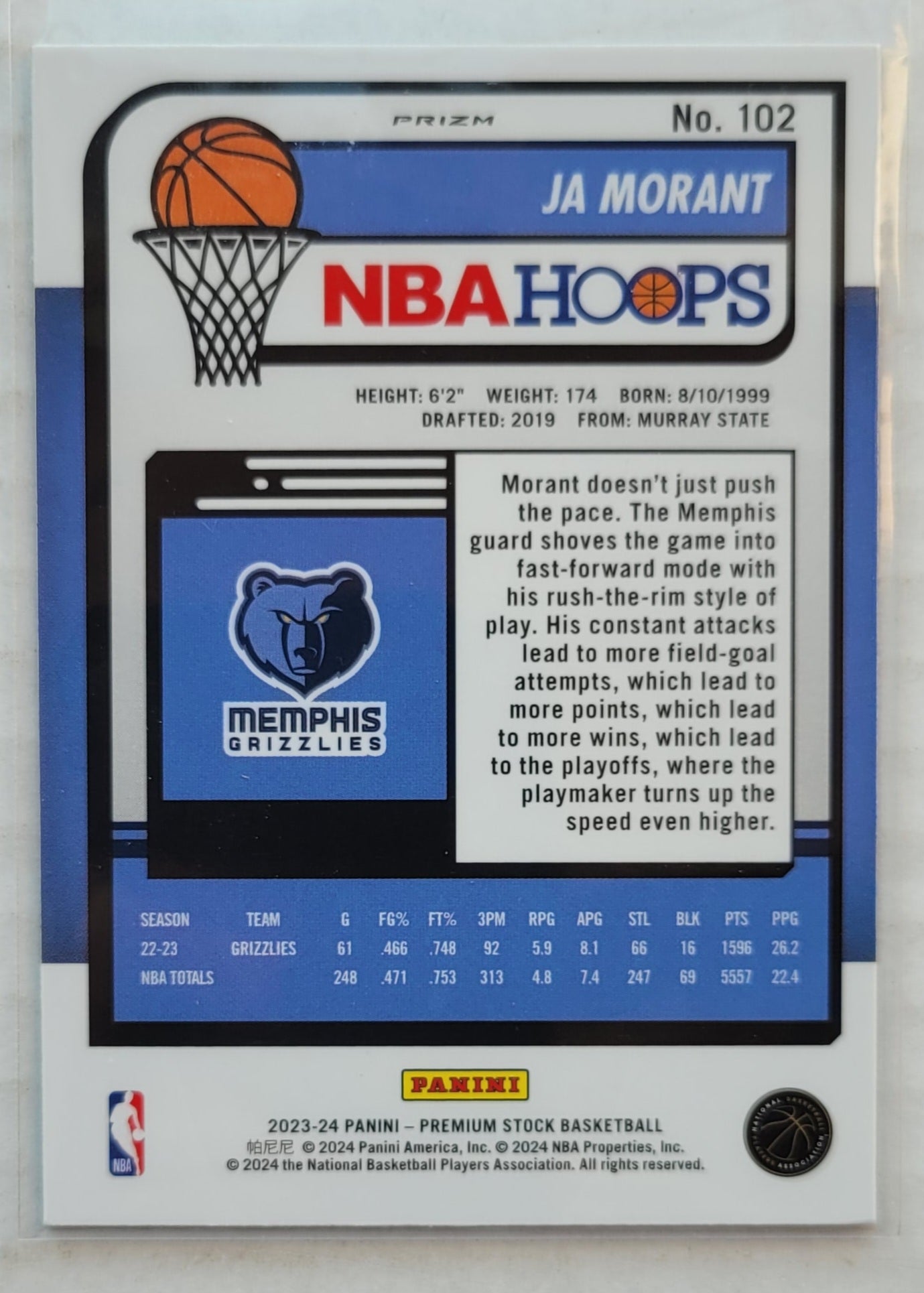 Ja Morant - 2023-24 Hoops Premium Stock Ice Prizm #102