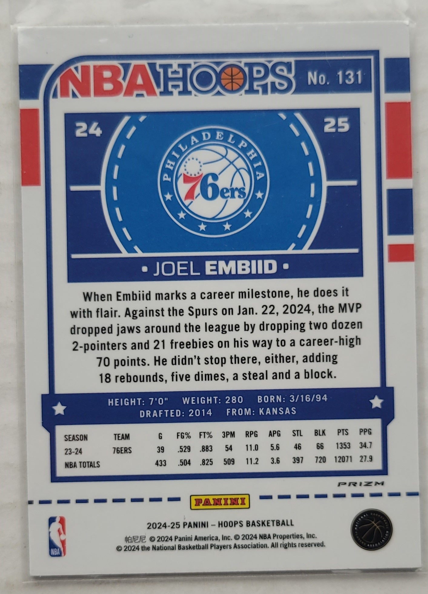 Joel Embiid - 2024-25 Hoops Premium Prizms Winter #131