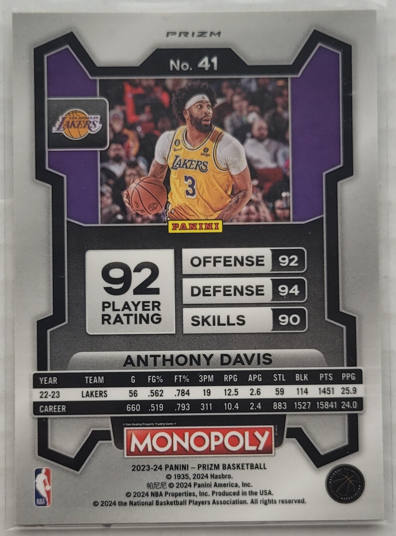 Anthony Davis - 2023-24 Panini Prizm Monopoly Silver #41