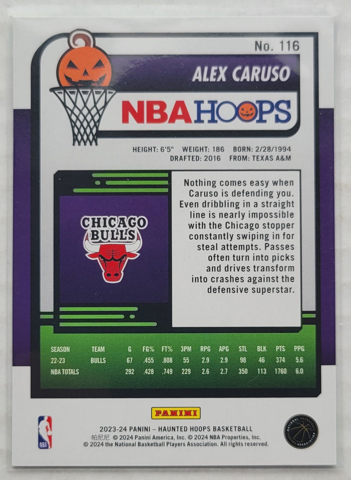 Alex Caruso - 2023-24 Hoops Haunted Hoops Slime #116