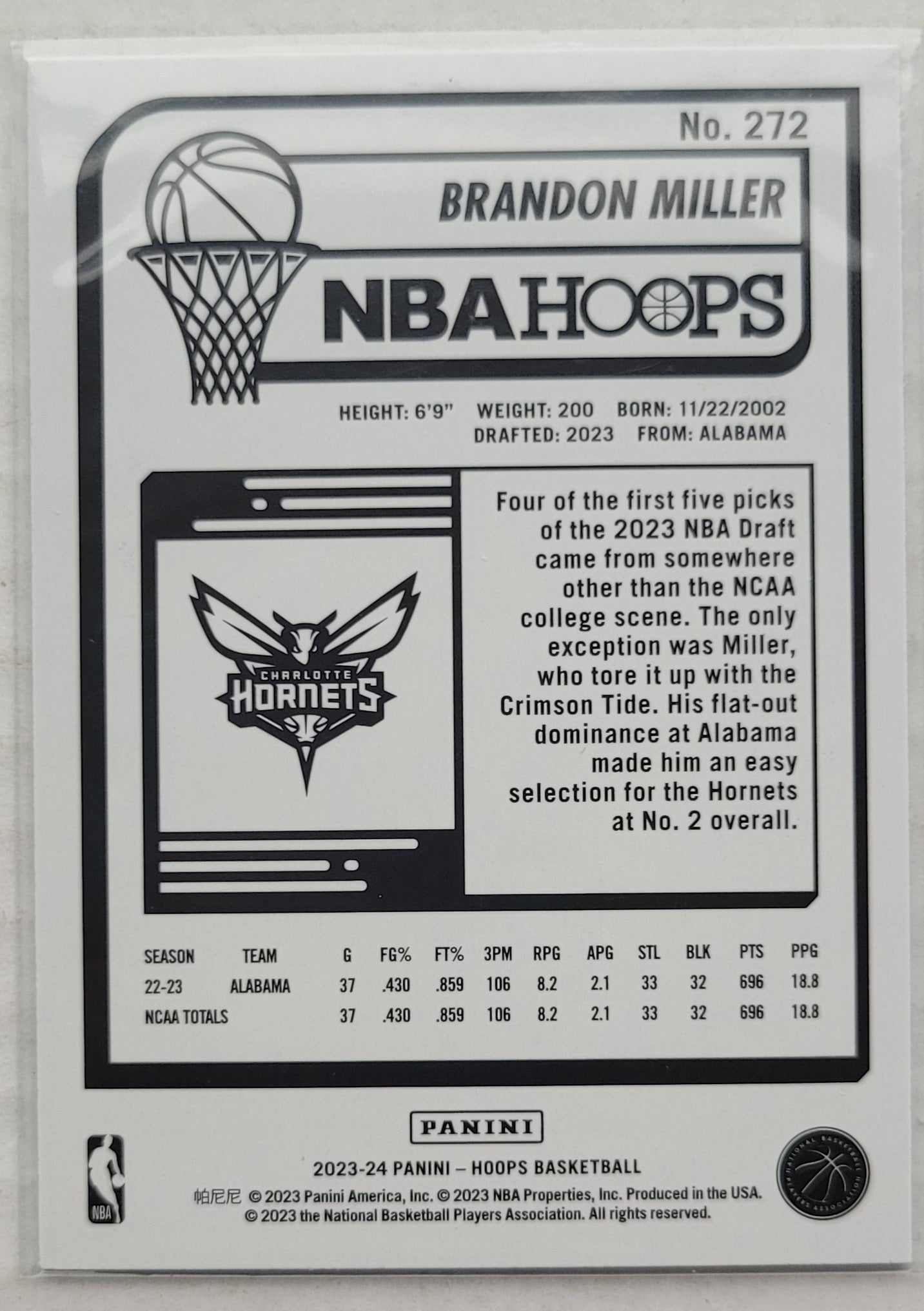 Brandon Miller - 2023-24 Hoops Winter #272 RC