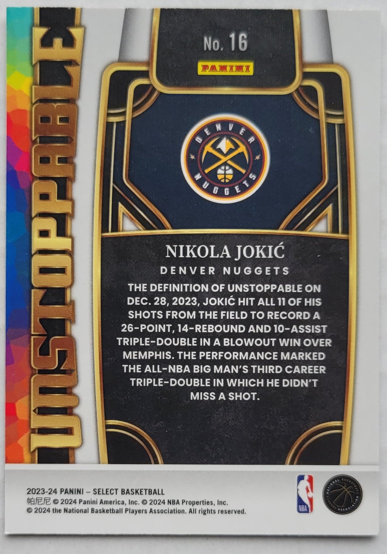 Nikola Jokic - 2023-24 Select Unstoppable #16