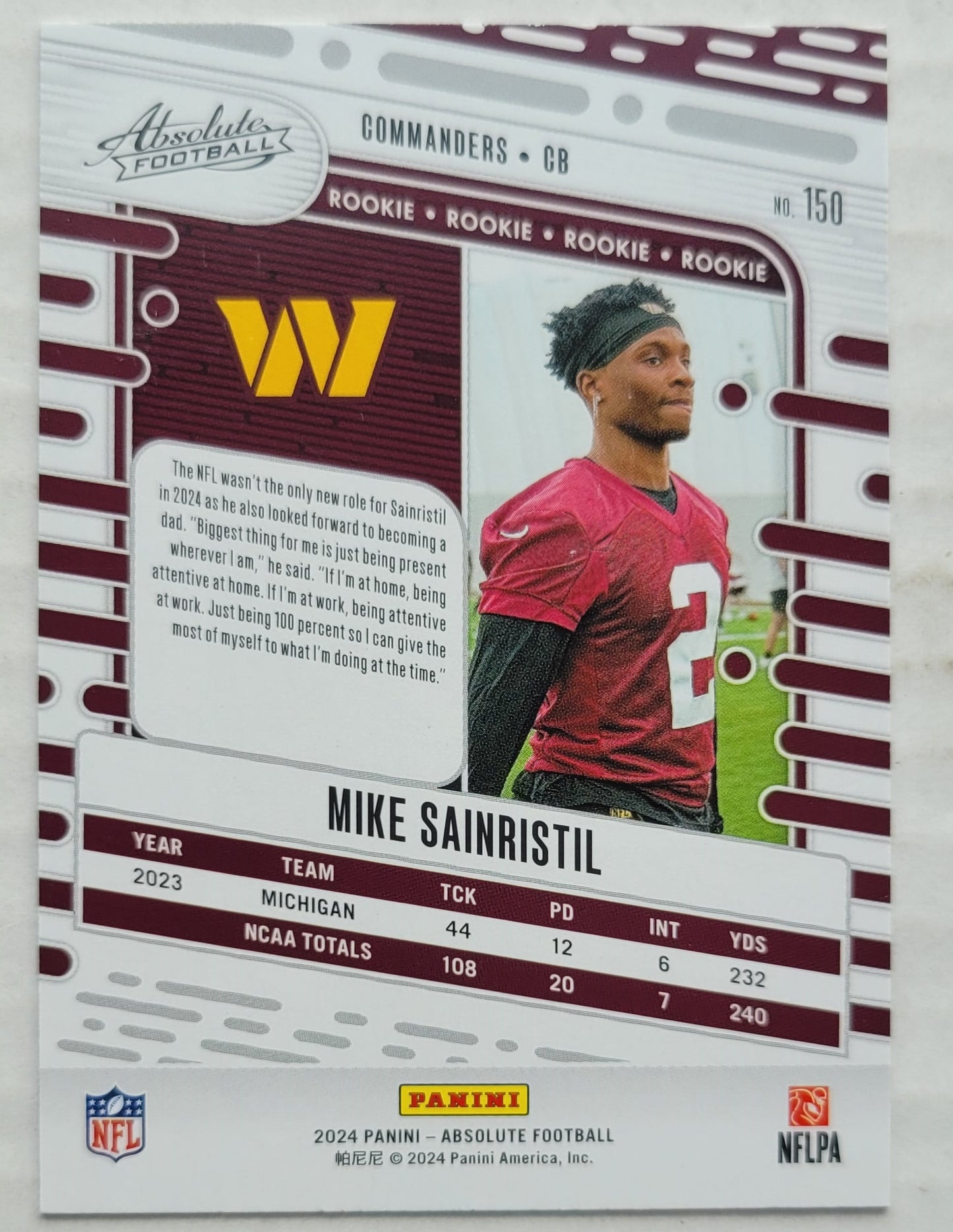 Mike Sainristil - 2024 Absolute #150 RC