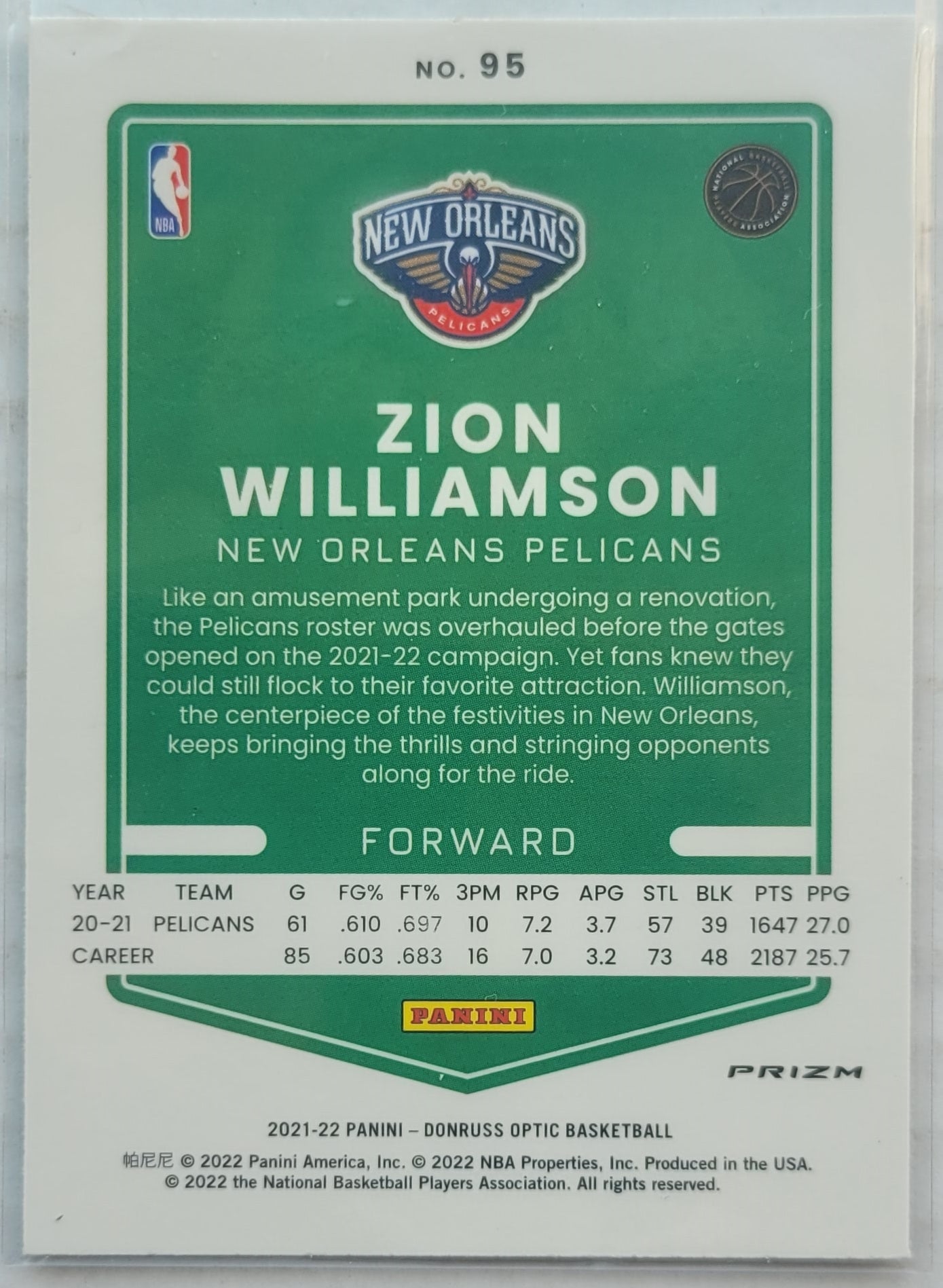 Zion Williamson - 2021-22 Donruss Optic Holo #95
