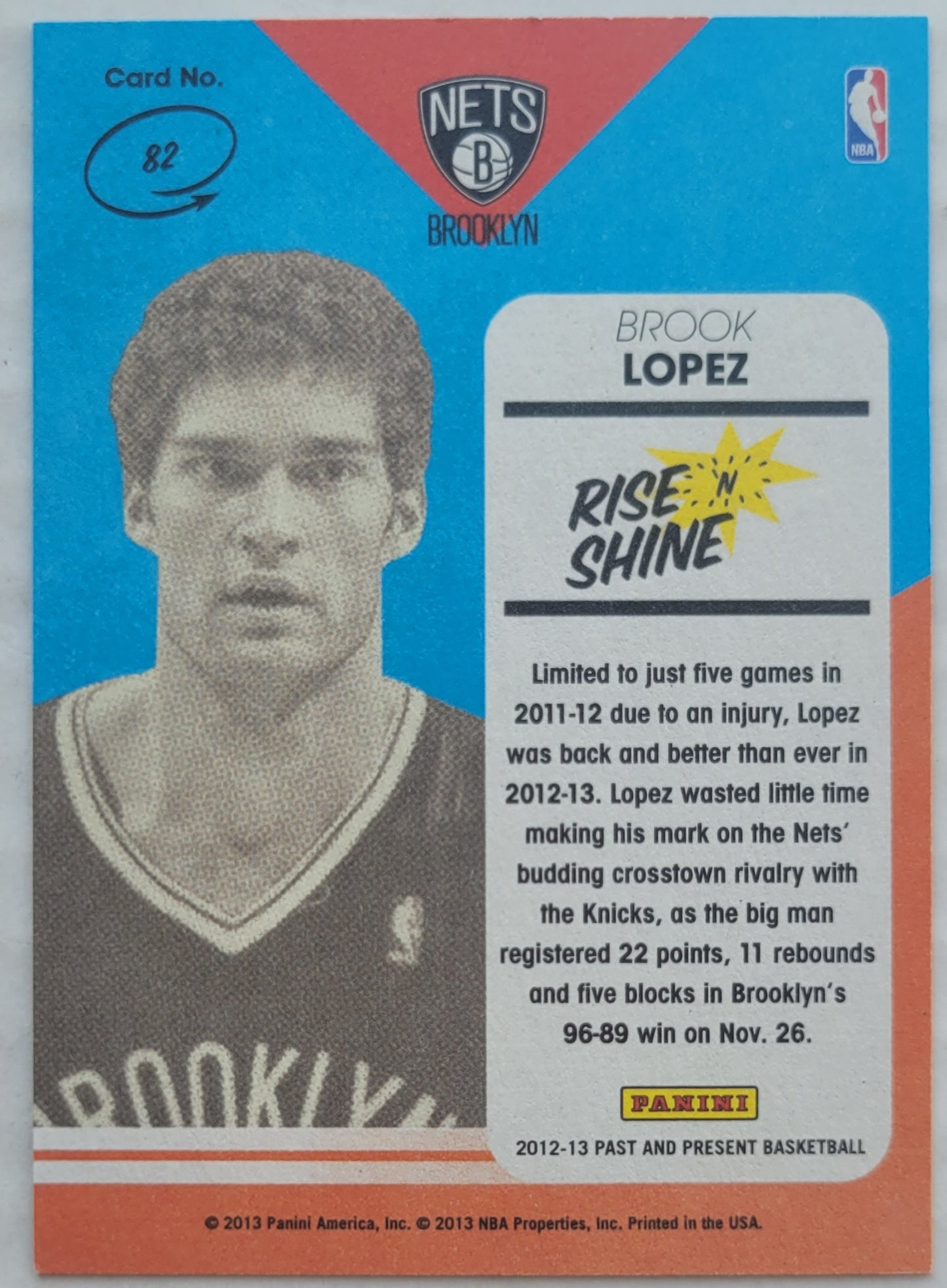 Brook Lopez - 2012-13 Panini Past and Present Rise N Shine #82
