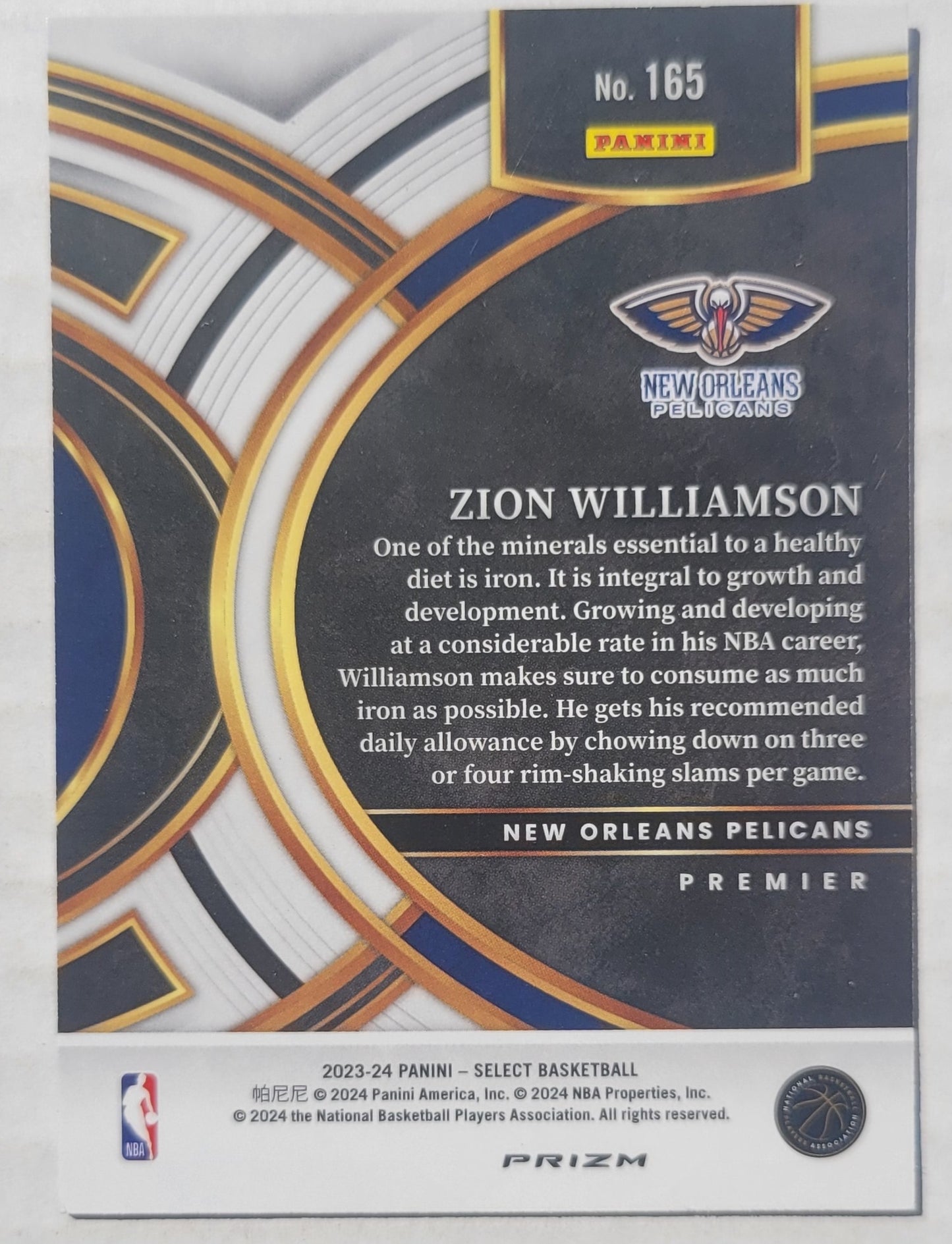 Zion Williamson - 2023-24 Select Prizms Blue Ice #165