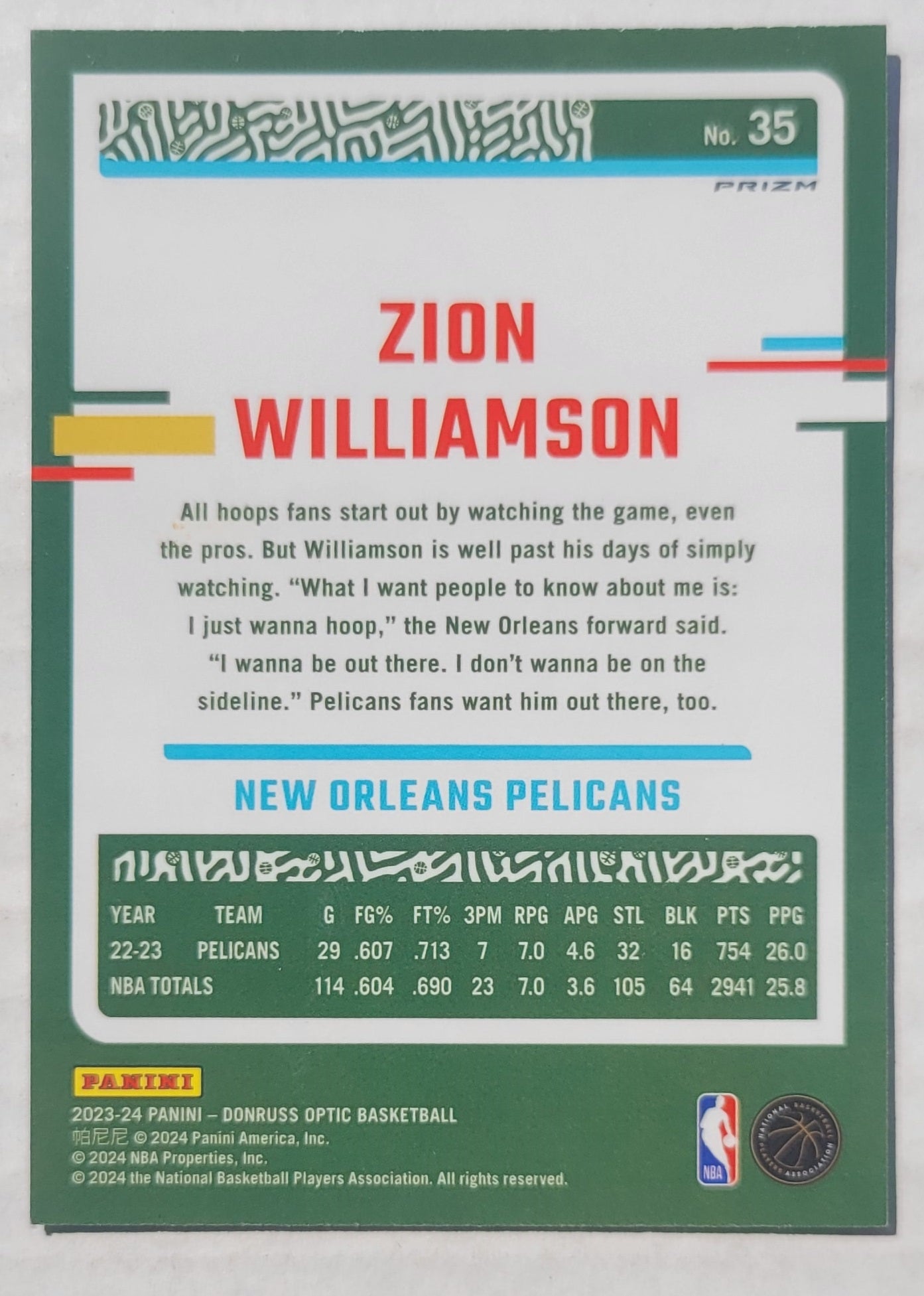 Zion Williamson - 2023-24 Donruss Optic Purple #35