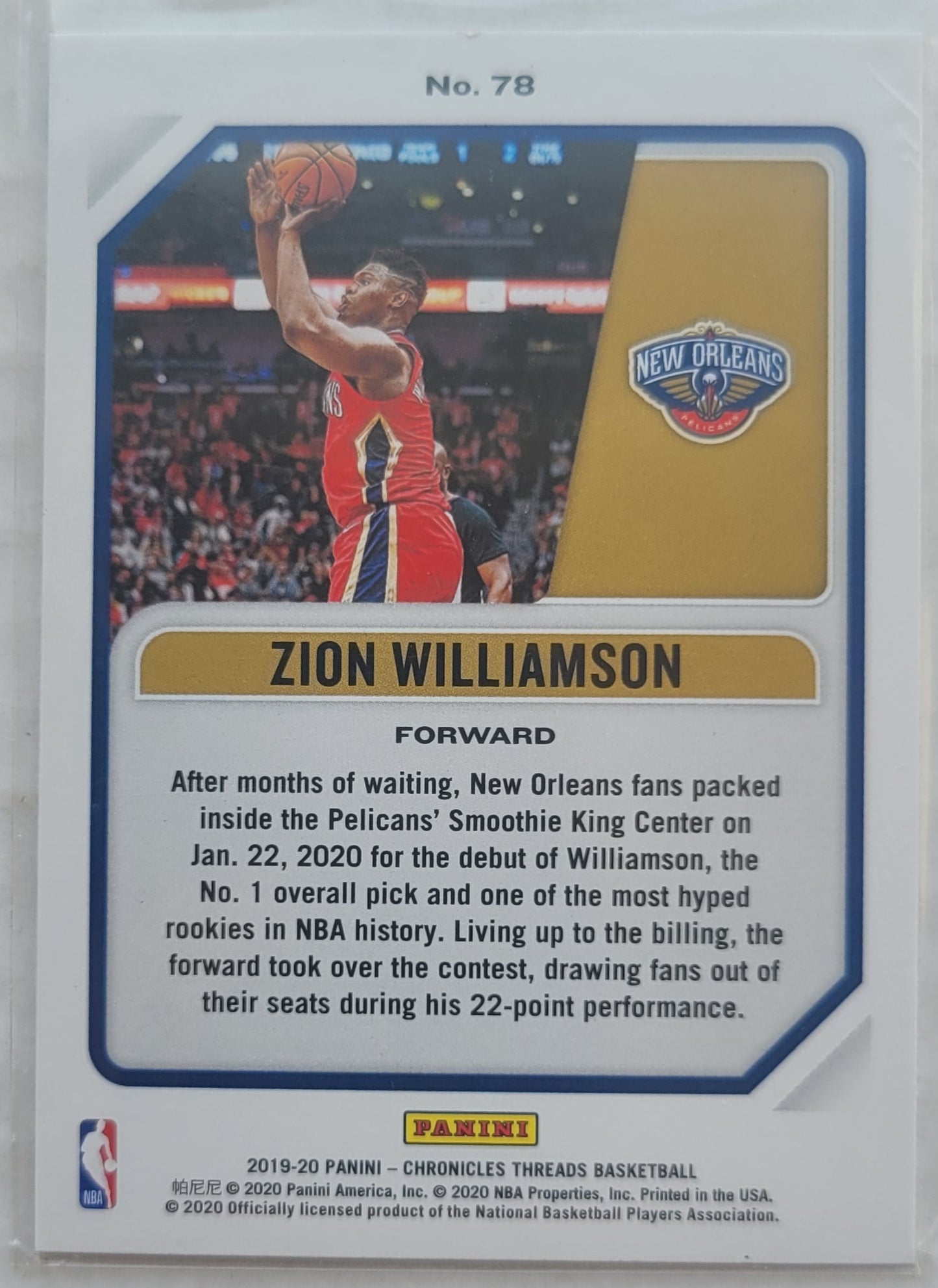 Zion Williamson - 2019-20 Panini Chronicles #78 Threads RC