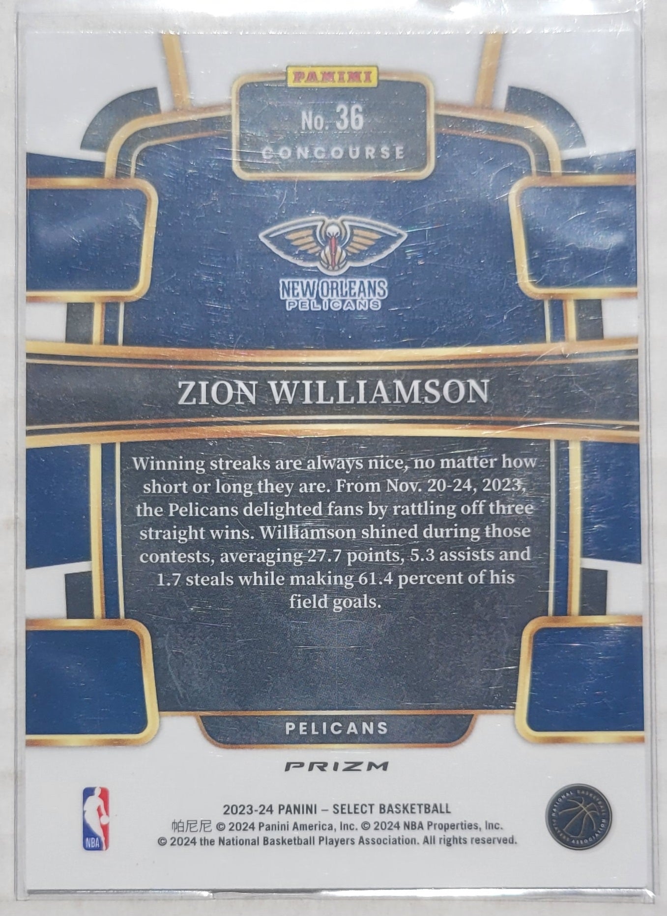Zion Williamson - 2023-24 Select Prizms Tectonic #36