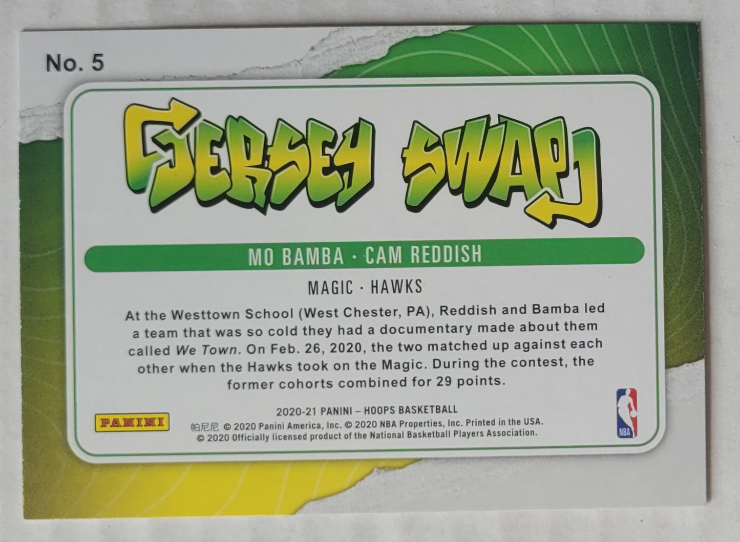 Cam Reddish / Mo Bamba - 2020-21 Hoops Jersey Swap Winter Holo #5