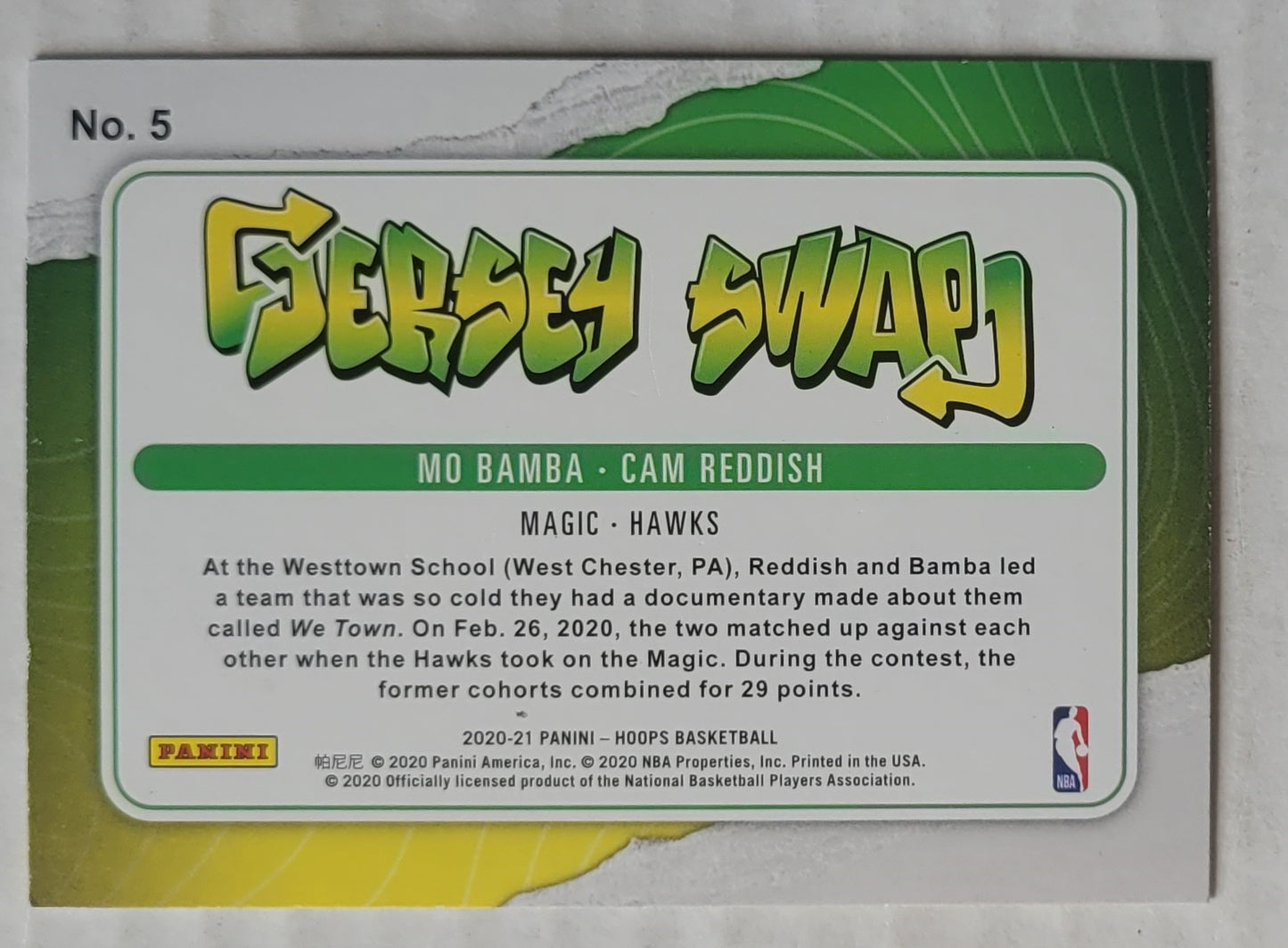 Cam Reddish / Mo Bamba - 2020-21 Hoops Jersey Swap Holo #5