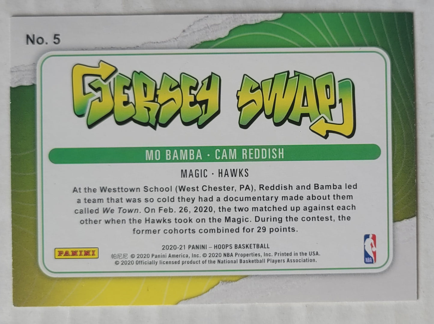 Cam Reddish / Mo Bamba - 2020-21 Hoops Jersey Swap #5