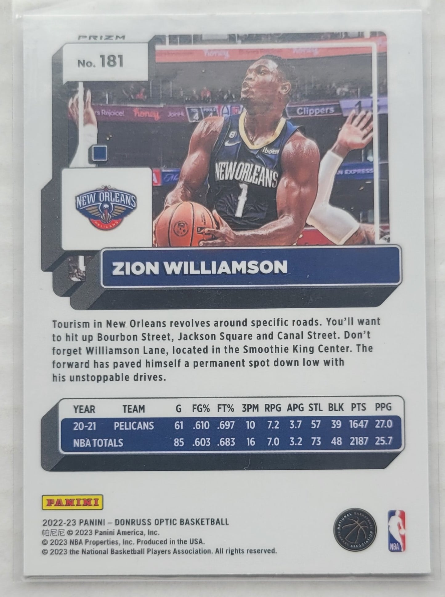 Zion Williamson - 2022-23 Donruss Optic Purple #181
