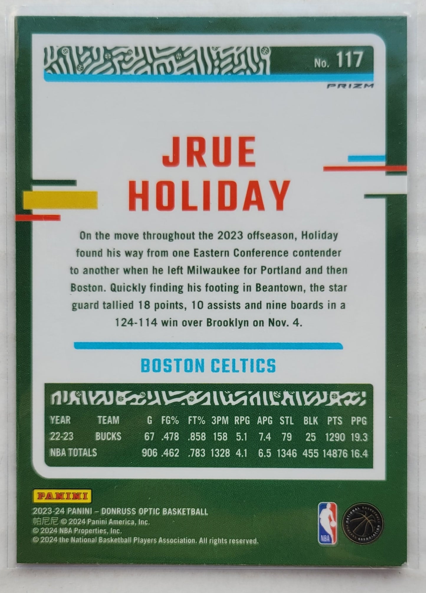 Jrue Holiday - 2023-24 Donruss Optic Purple Shock #117