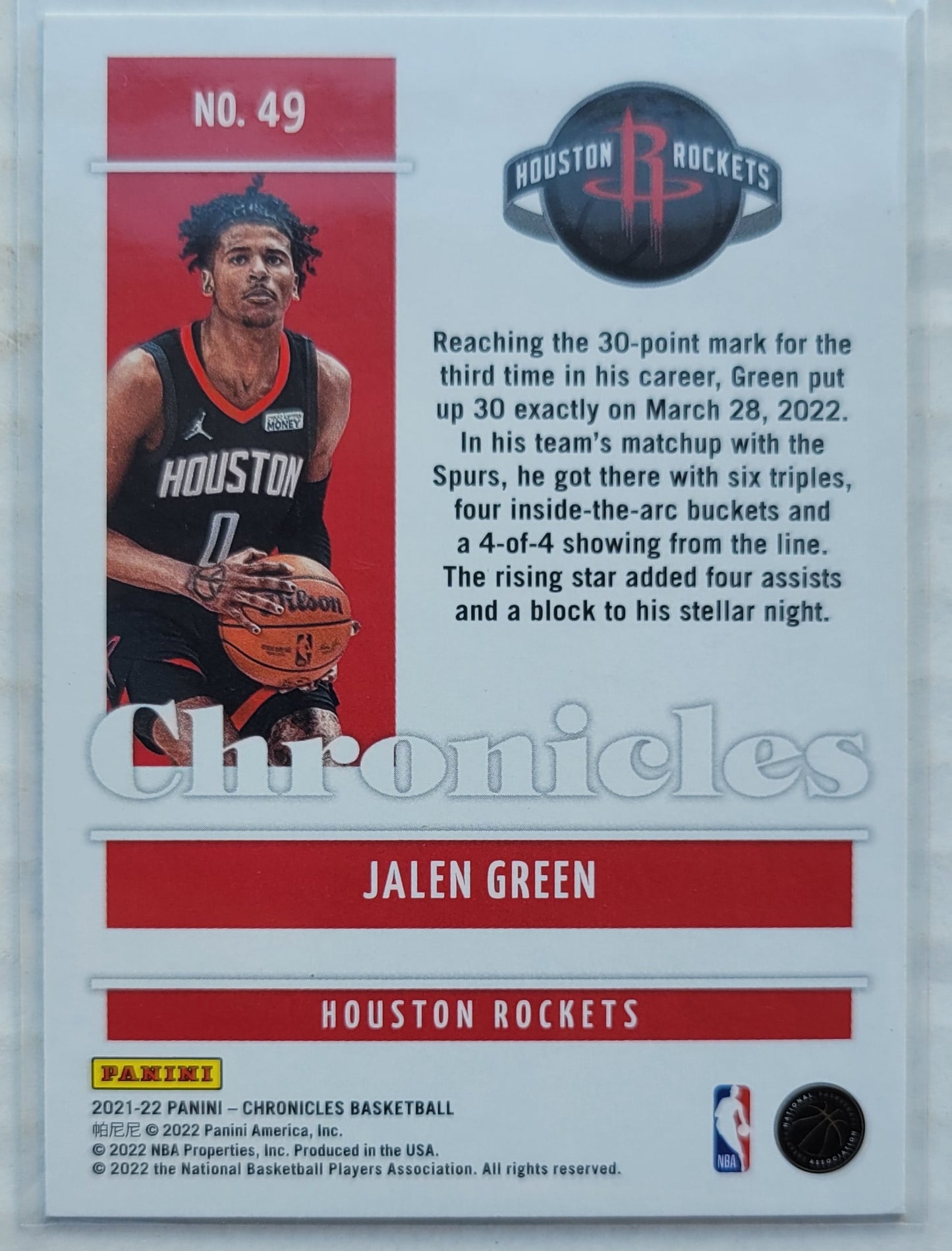 Jalen Green - 2021-22 Panini Chronicles Bronze #49 RC