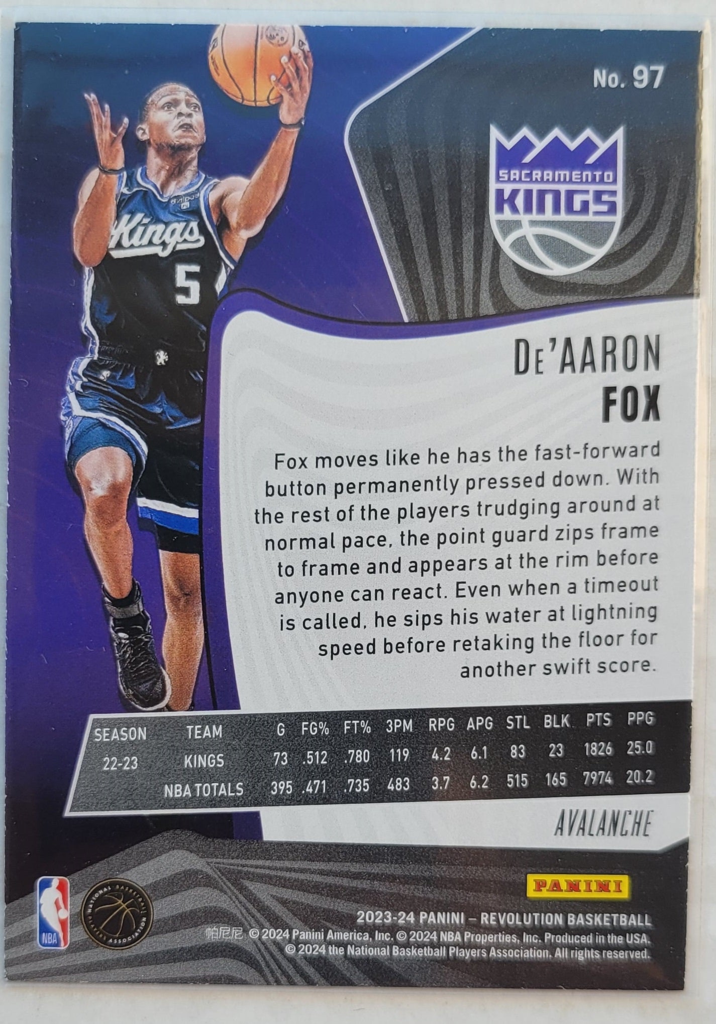 De'Aaron Fox - 2023-24 Panini Revolution Avalanche #97