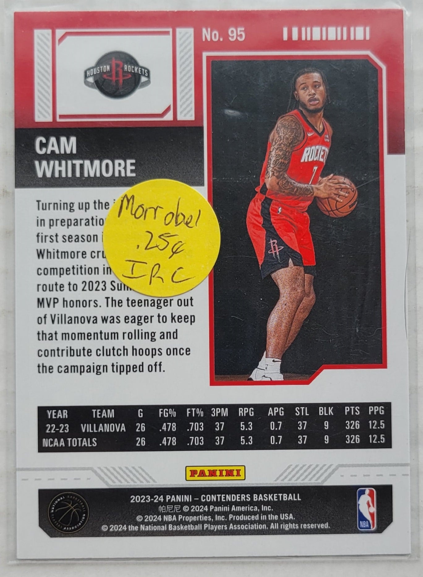 Cam Whitmore - 2023-24 Panini Contenders Retail #95 RC