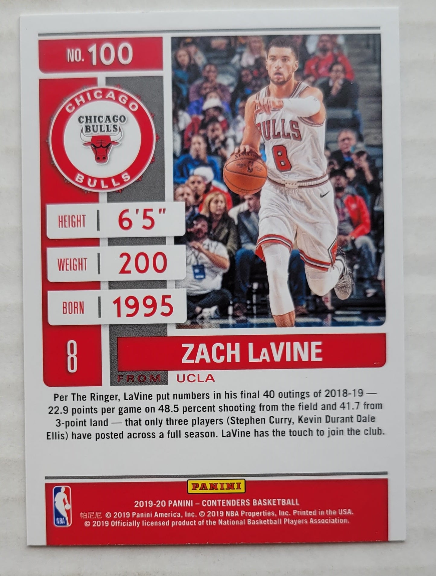 Zach LaVine - 2019-20 Panini Contenders Game Ticket Red #100