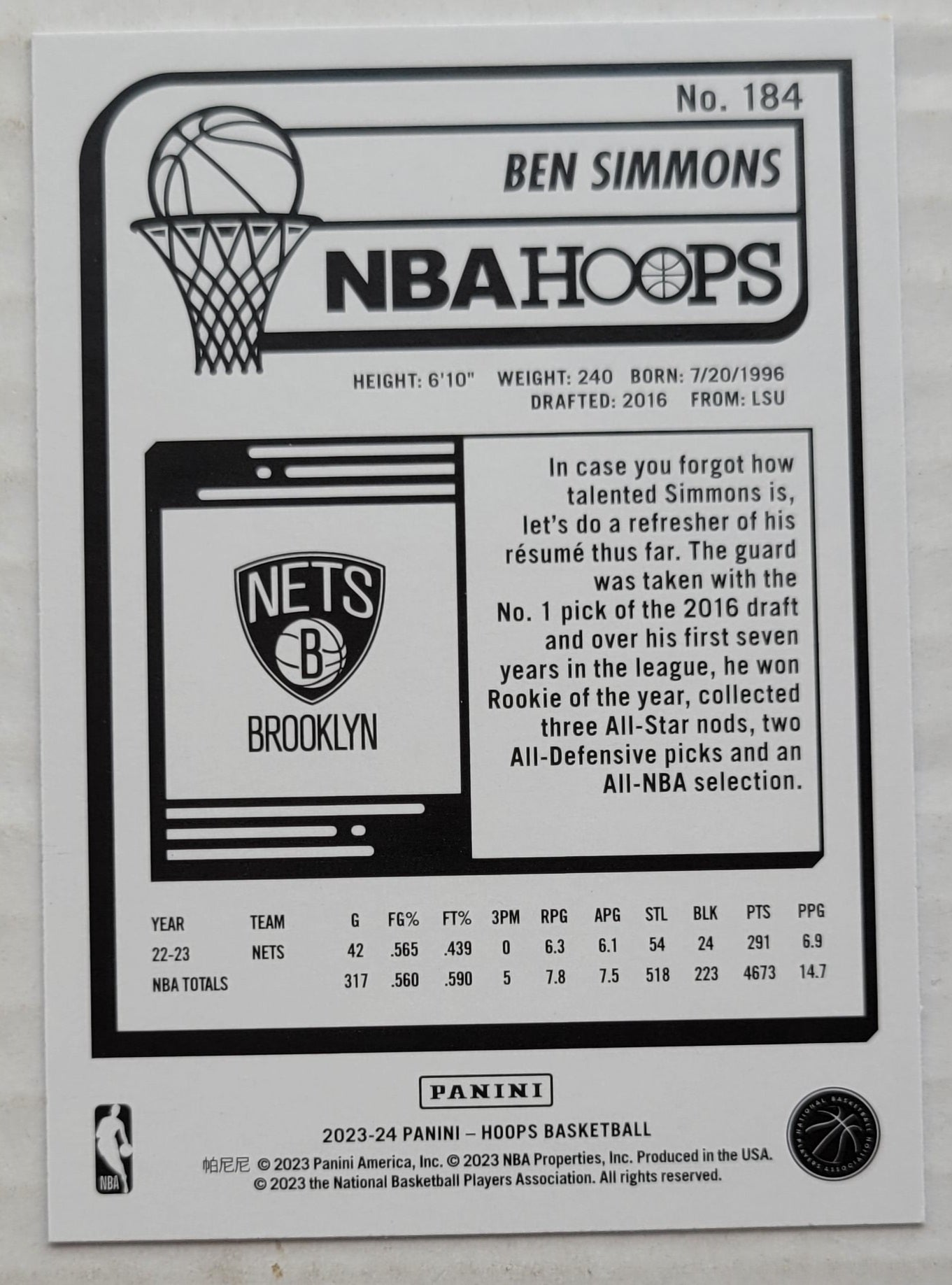 Ben Simmons - 2023-24 Hoops Blue #184