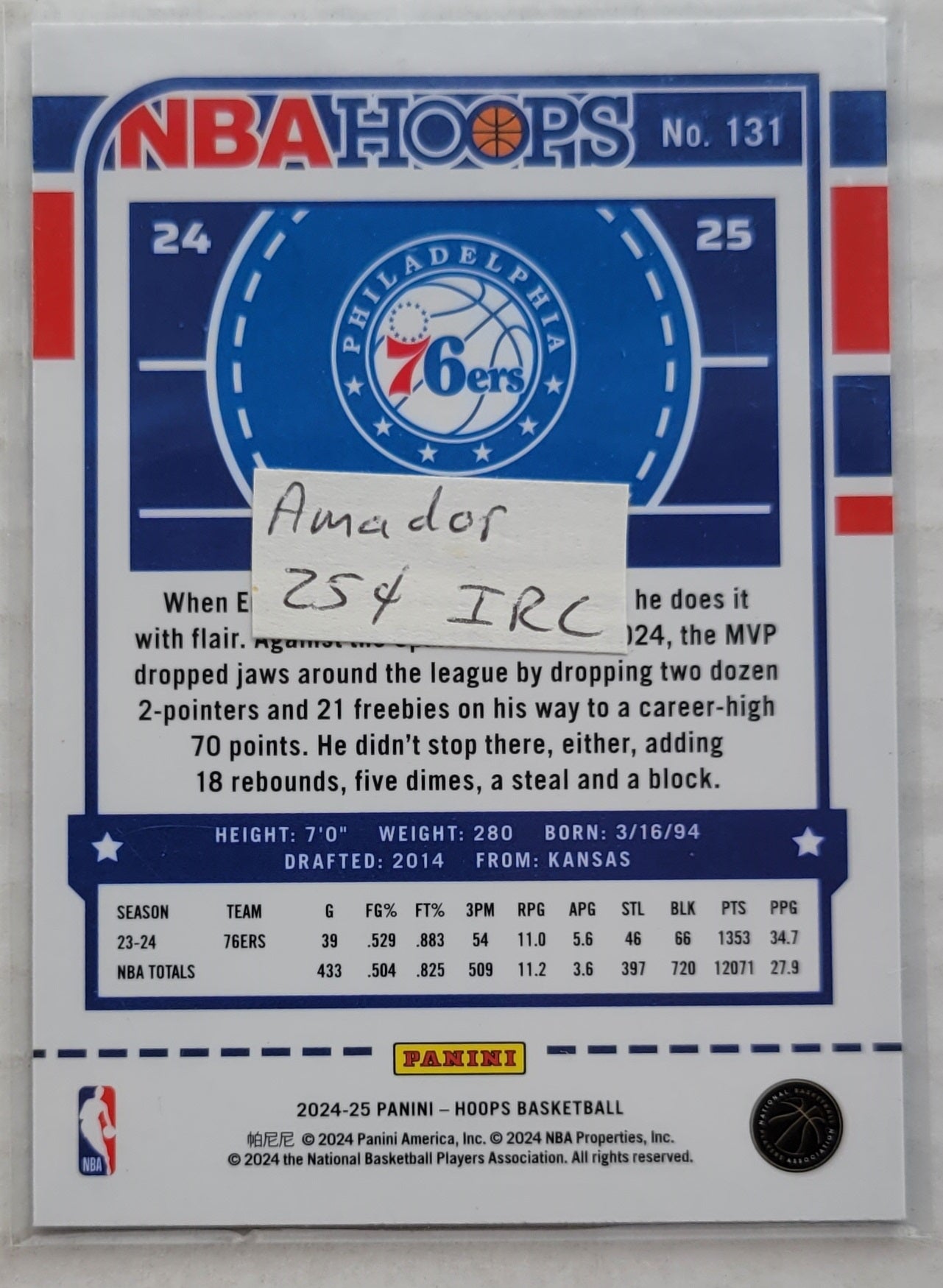 Joel Embiid - 2024-25 Hoops Premium #131