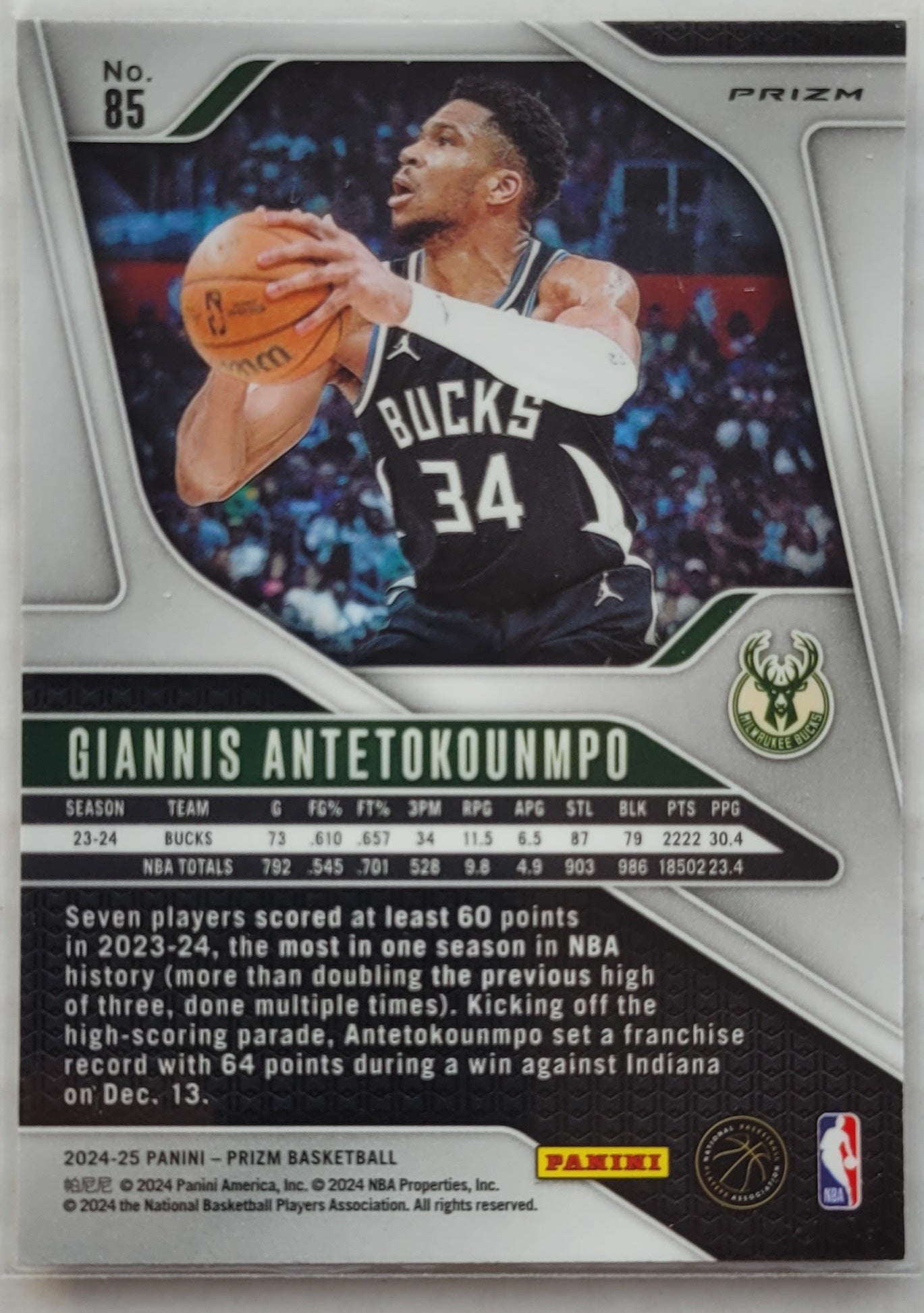 Giannis Antetokounmpo - 2024-25 Panini Prizm Prizms Silver #85