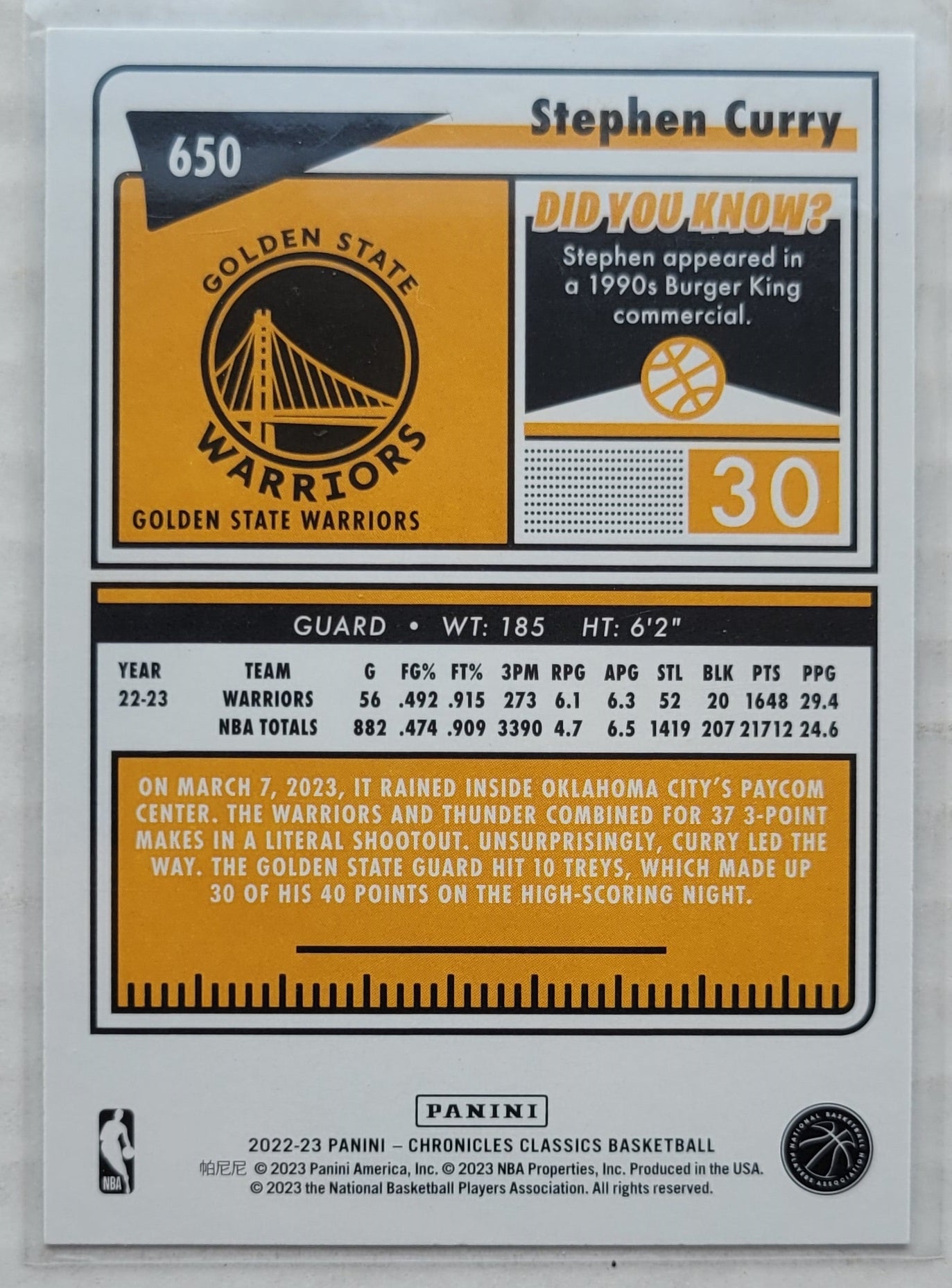 Stephen Curry - 2022-23 Panini Chronicles #650 Classics