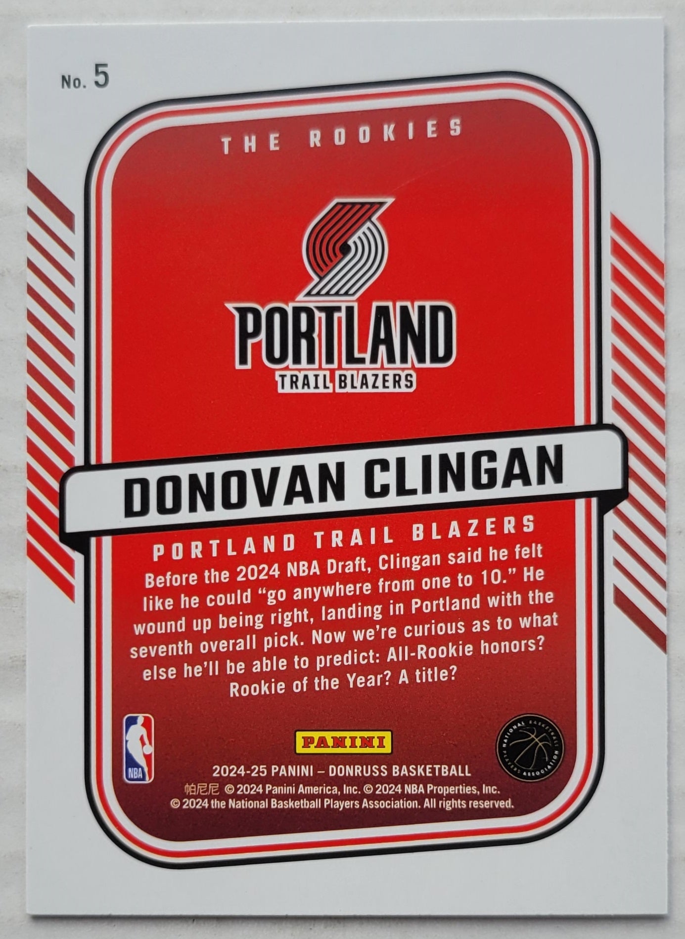 Donovan Clingan - 2024-25 Donruss The Rookies #5
