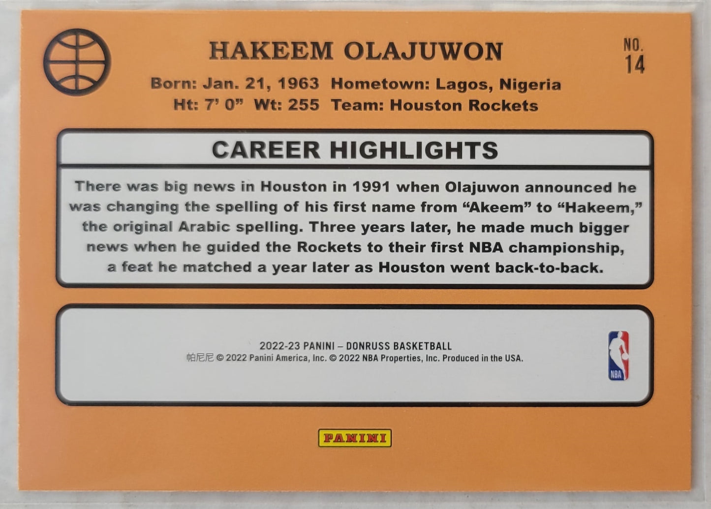 Hakeem Olajuwon - 2022-23 Donruss Retro Series #14