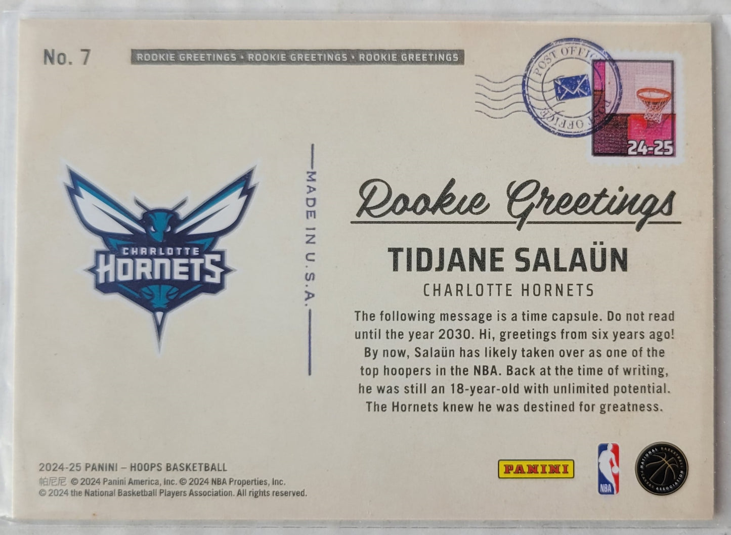 Tidjane Salaun - 2024-25 Hoops Rookie Greetings Winter #7