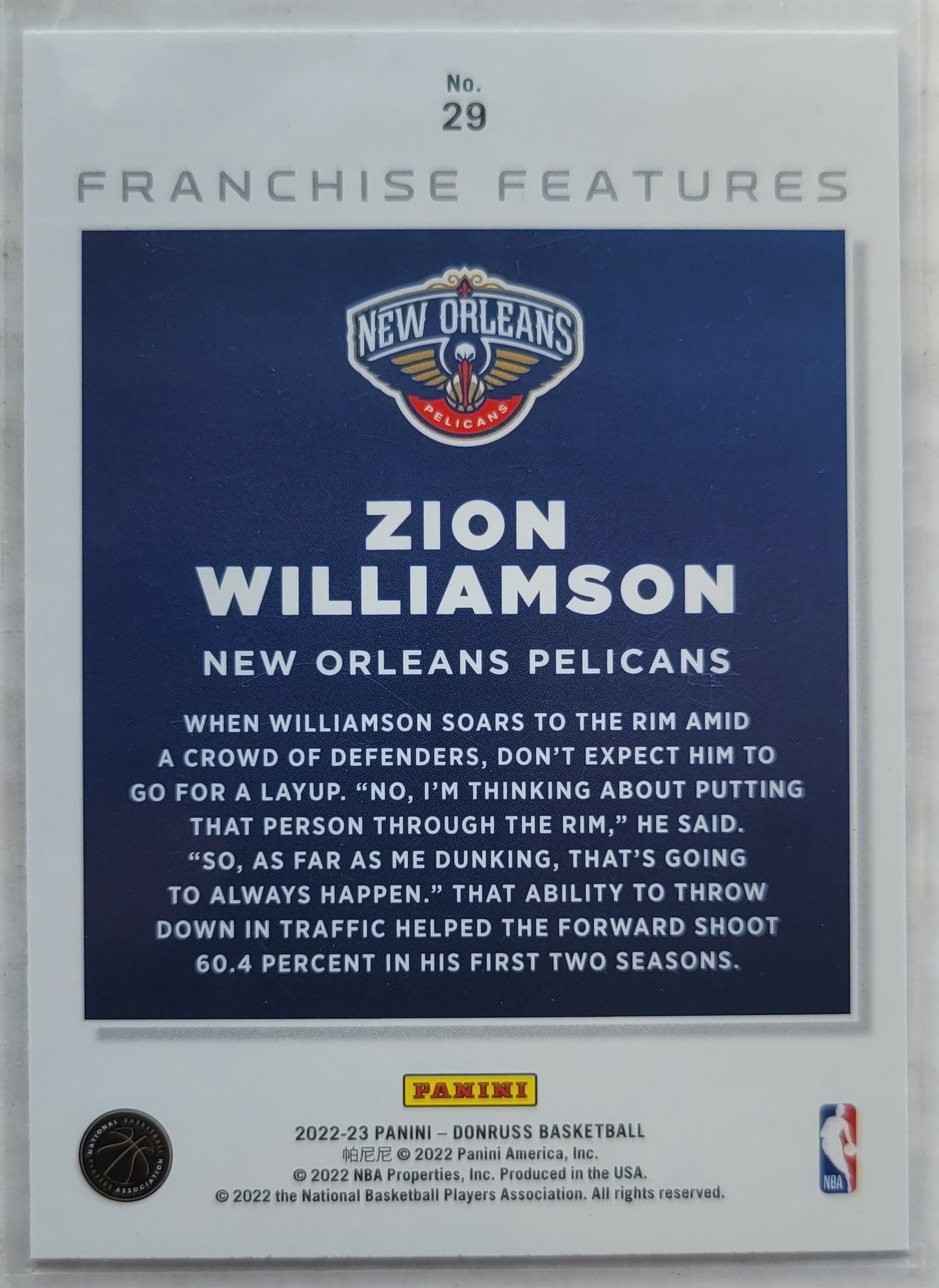 Zion Williamson - 2022-23 Donruss Franchise Features #29