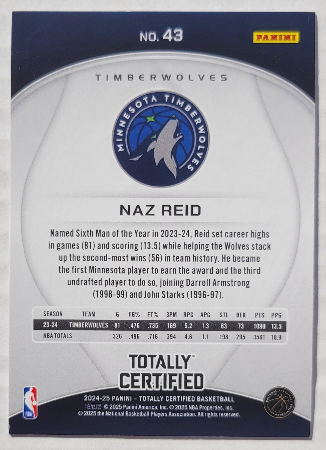 Naz Reid - 2024-25 Totally Certified Mirror #43