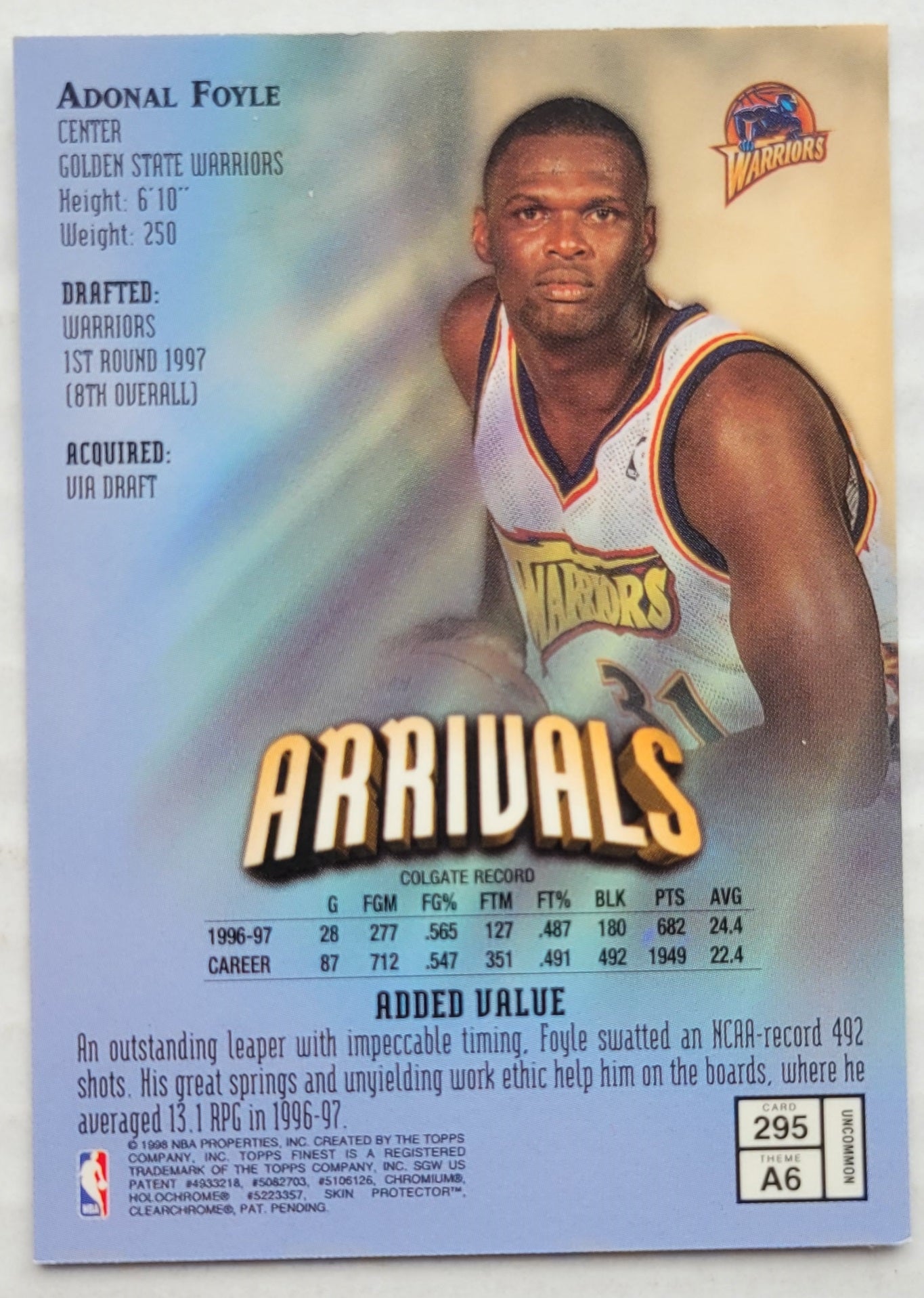 Adonal Foyle - 1997-98 Finest #108 B RC