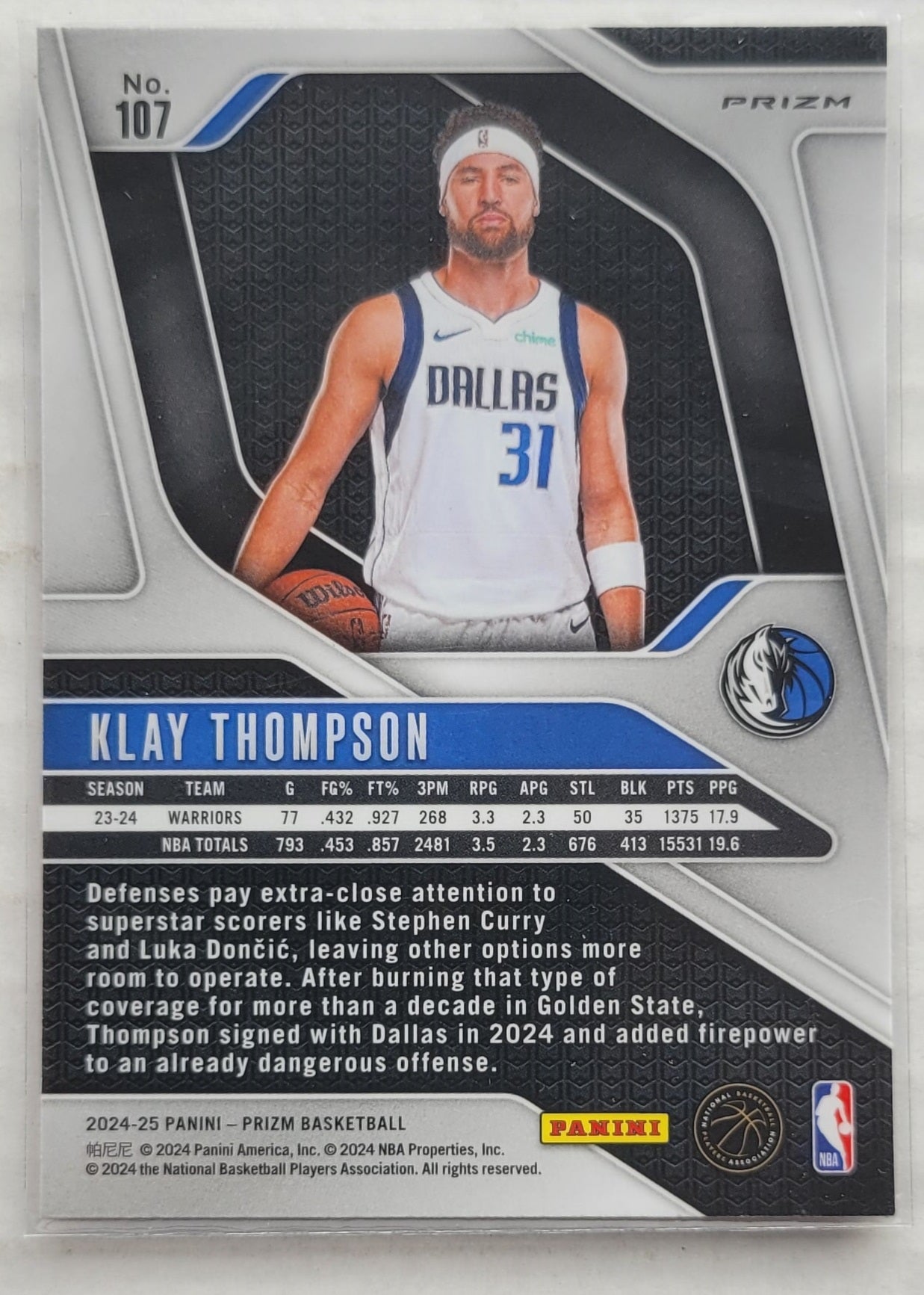 Klay Thompson - 2024-25 Panini Prizm Prizms Ice #107