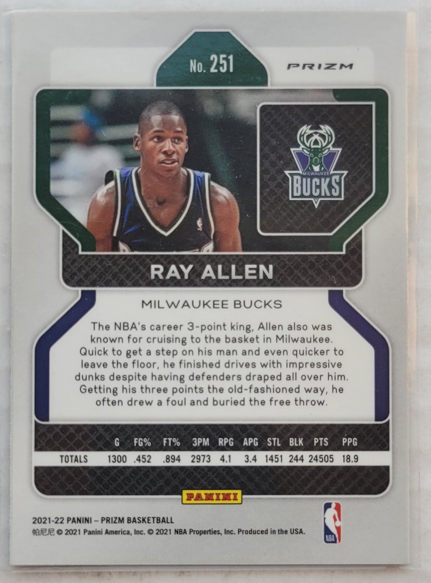 Ray Allen - 2021-22 Panini Prizm Prizms Ice #251