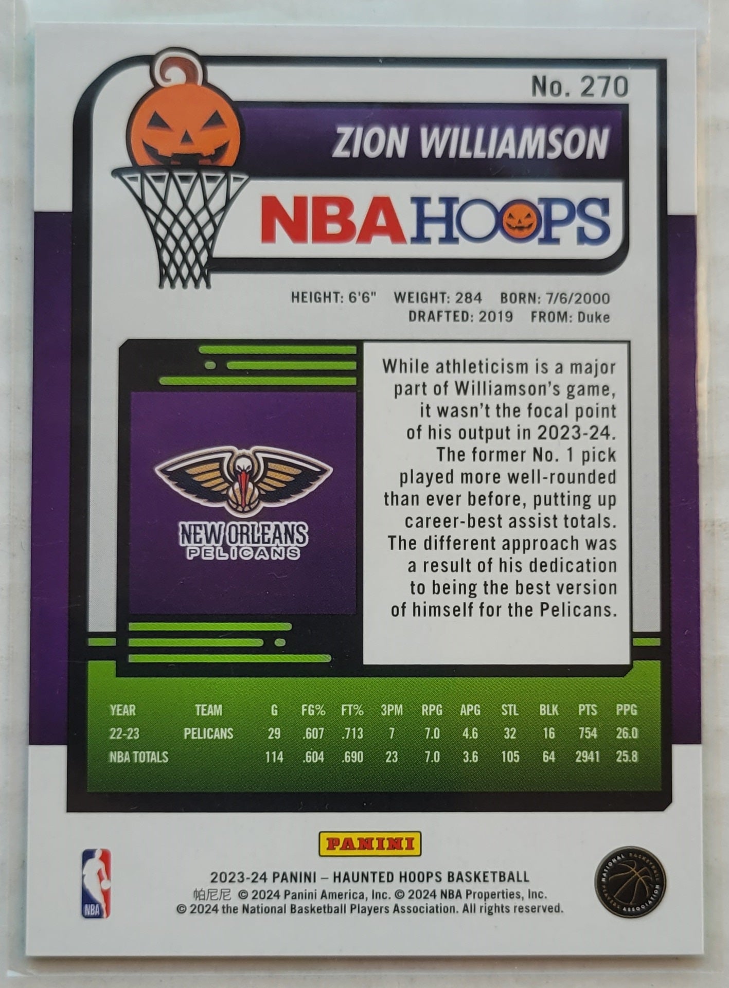 Zion Williamson - 2023-24 Hoops Haunted Hoops Slime #270