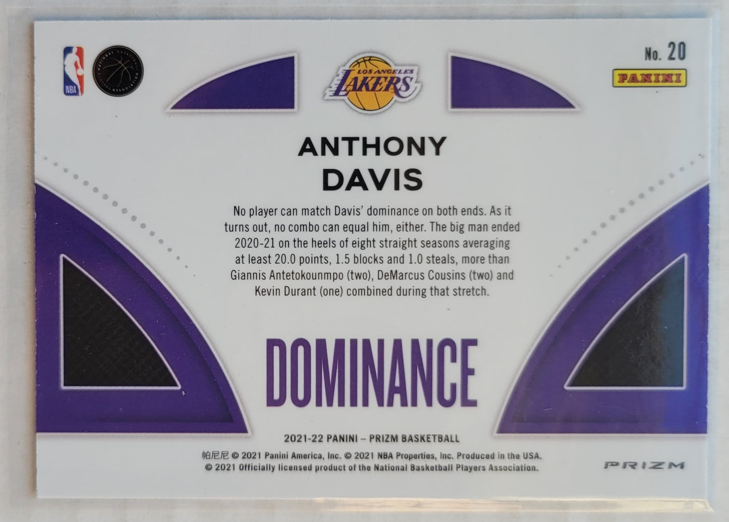 Anthony Davis - 2021-22 Panini Prizm Dominance Prizms Silver #20