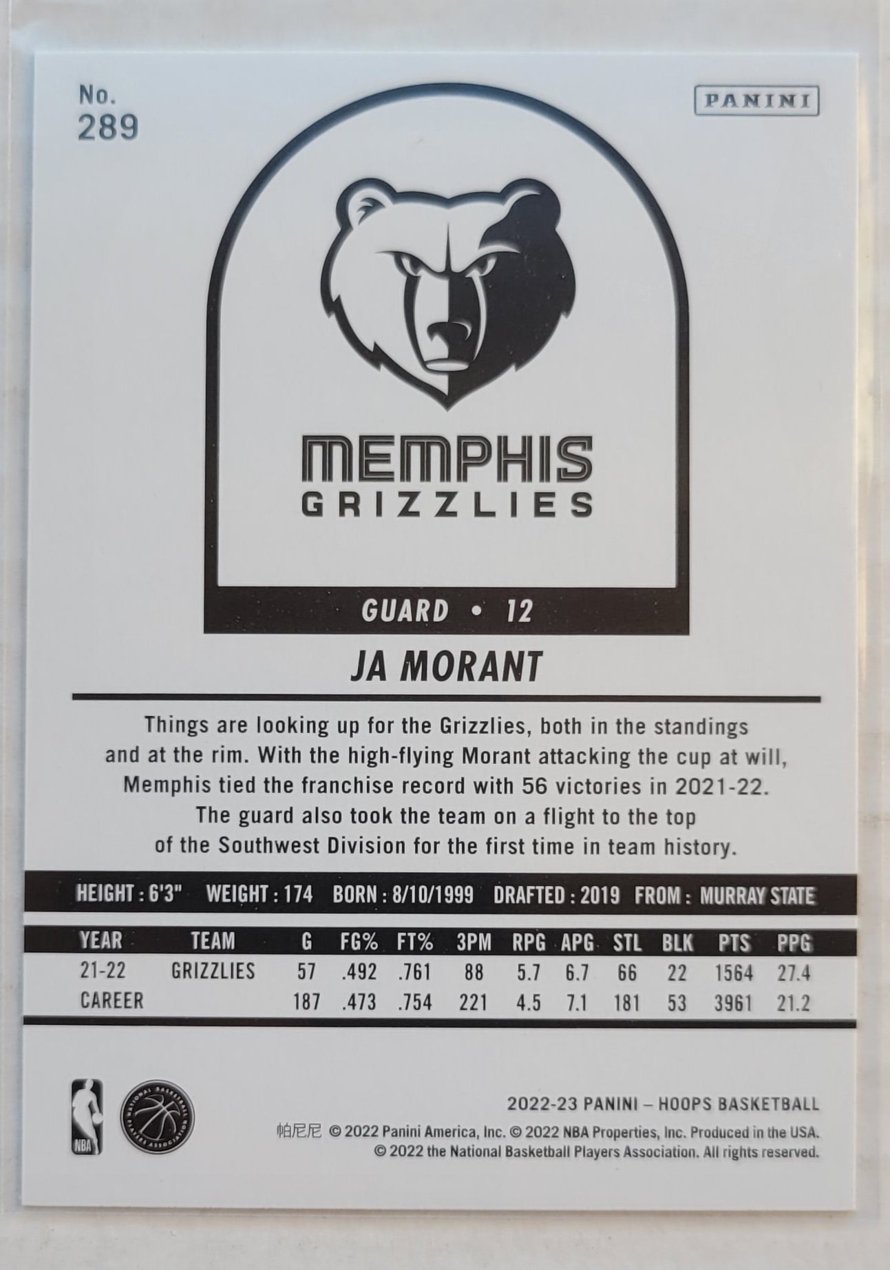 Ja Morant - 2022-23 Hoops Yellow #289