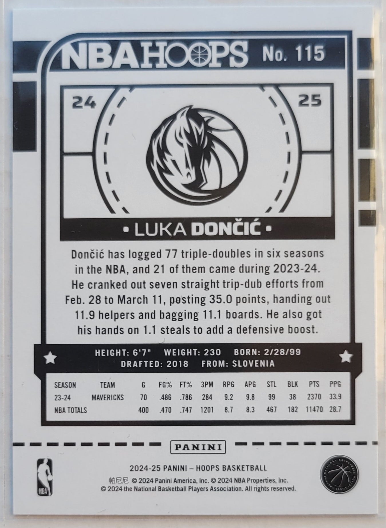 Luka Doncic - 2024-25 Hoops Purple #115