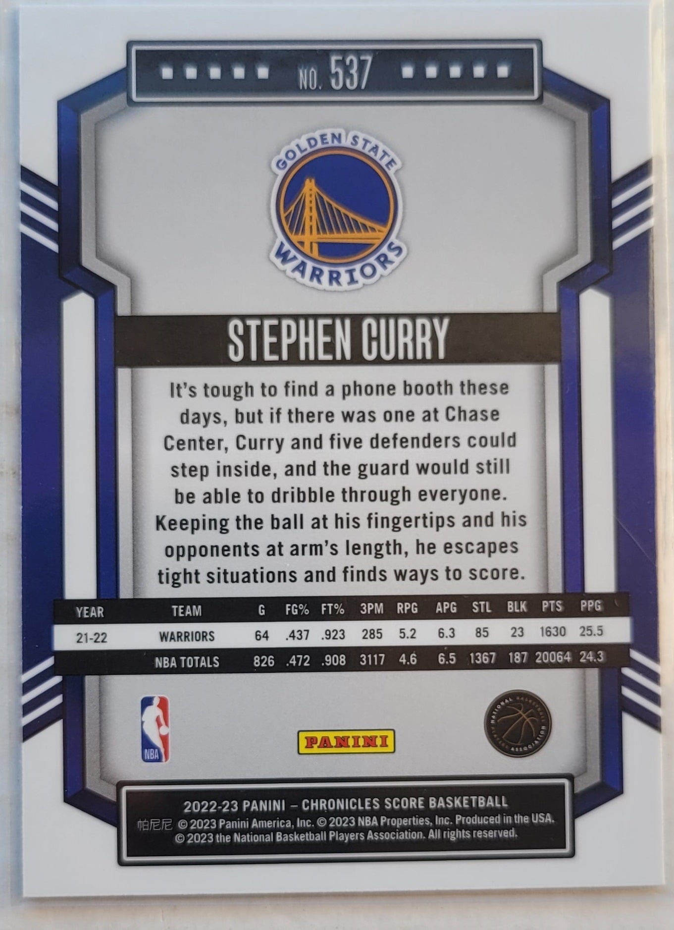 Stephen Curry - 2022-23 Panini Chronicles #537 Score