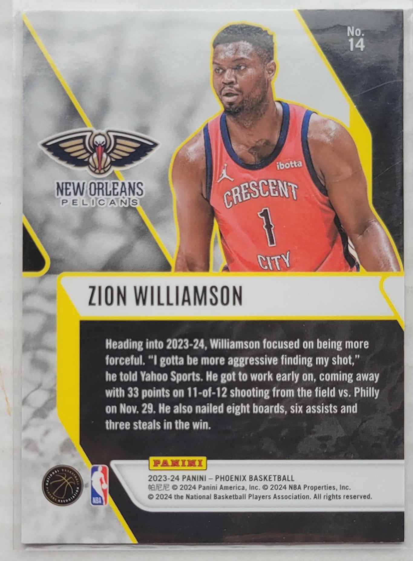 Zion Williamson - 2023-24 Panini Phoenix Fade To Black Silver #14