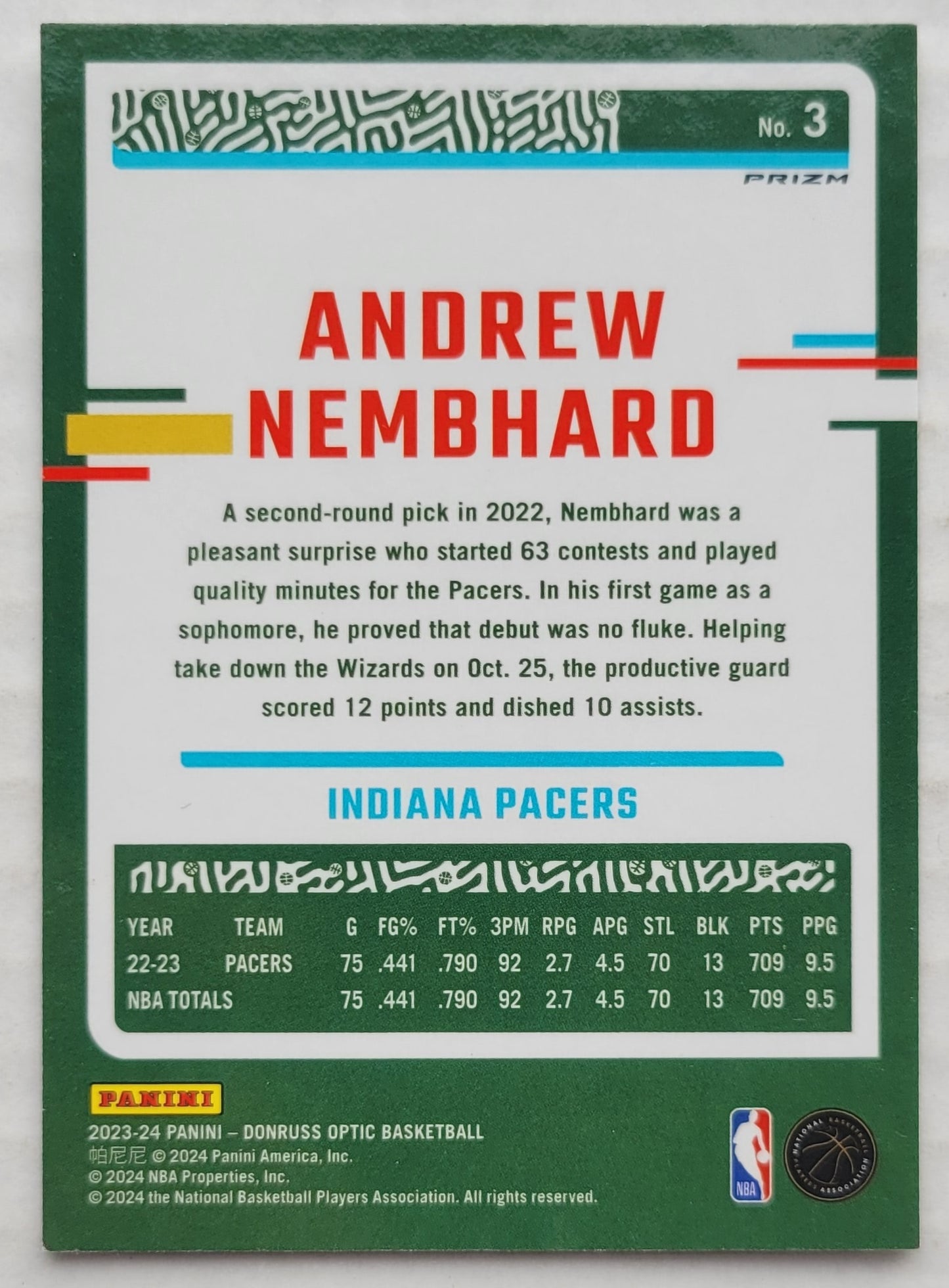 Andrew Nembhard - 2023-24 Donruss Optic Fast Break Holo #3
