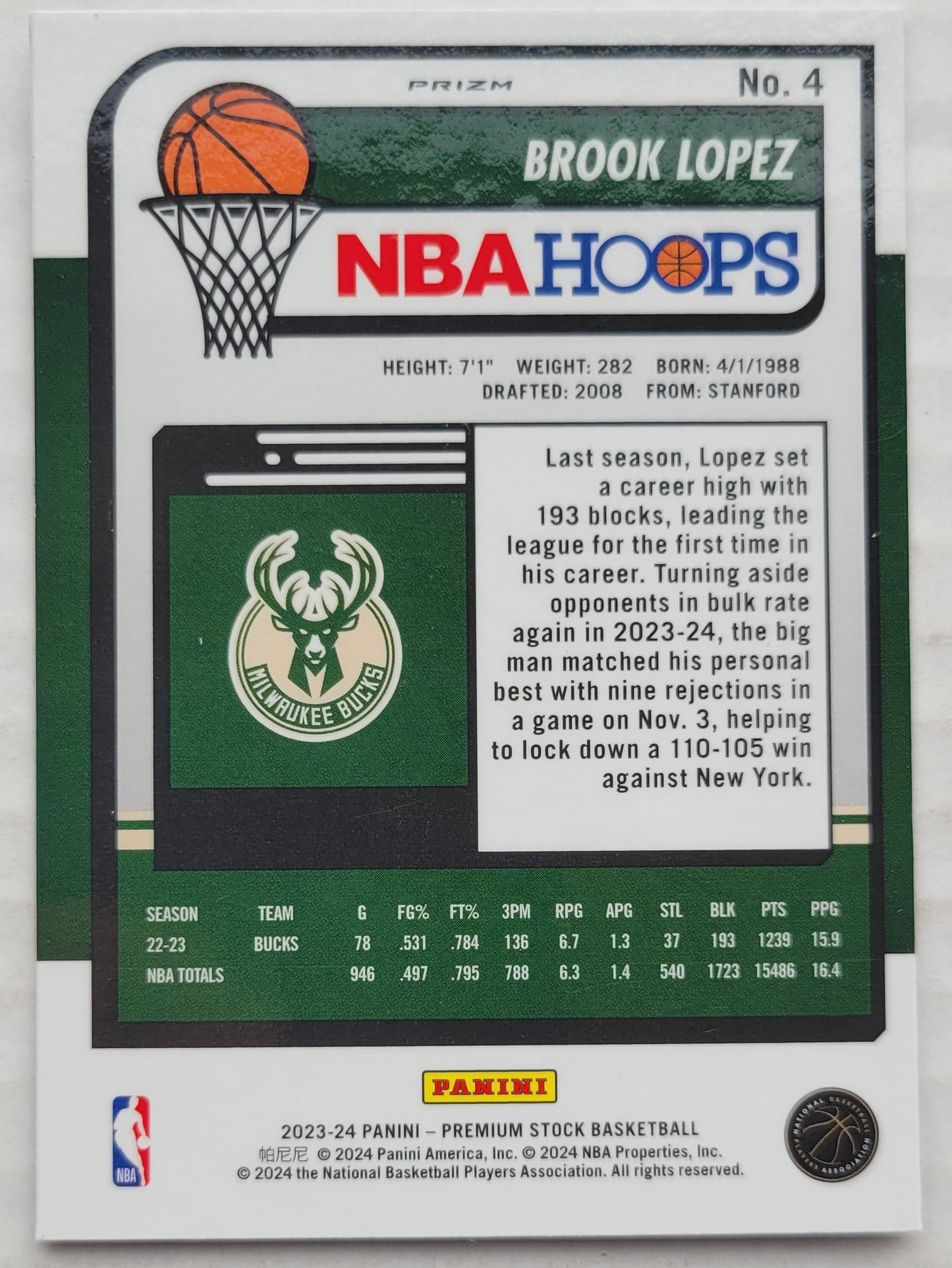 Brook Lopez - 2023-24 Hoops Premium Stock Premium #4