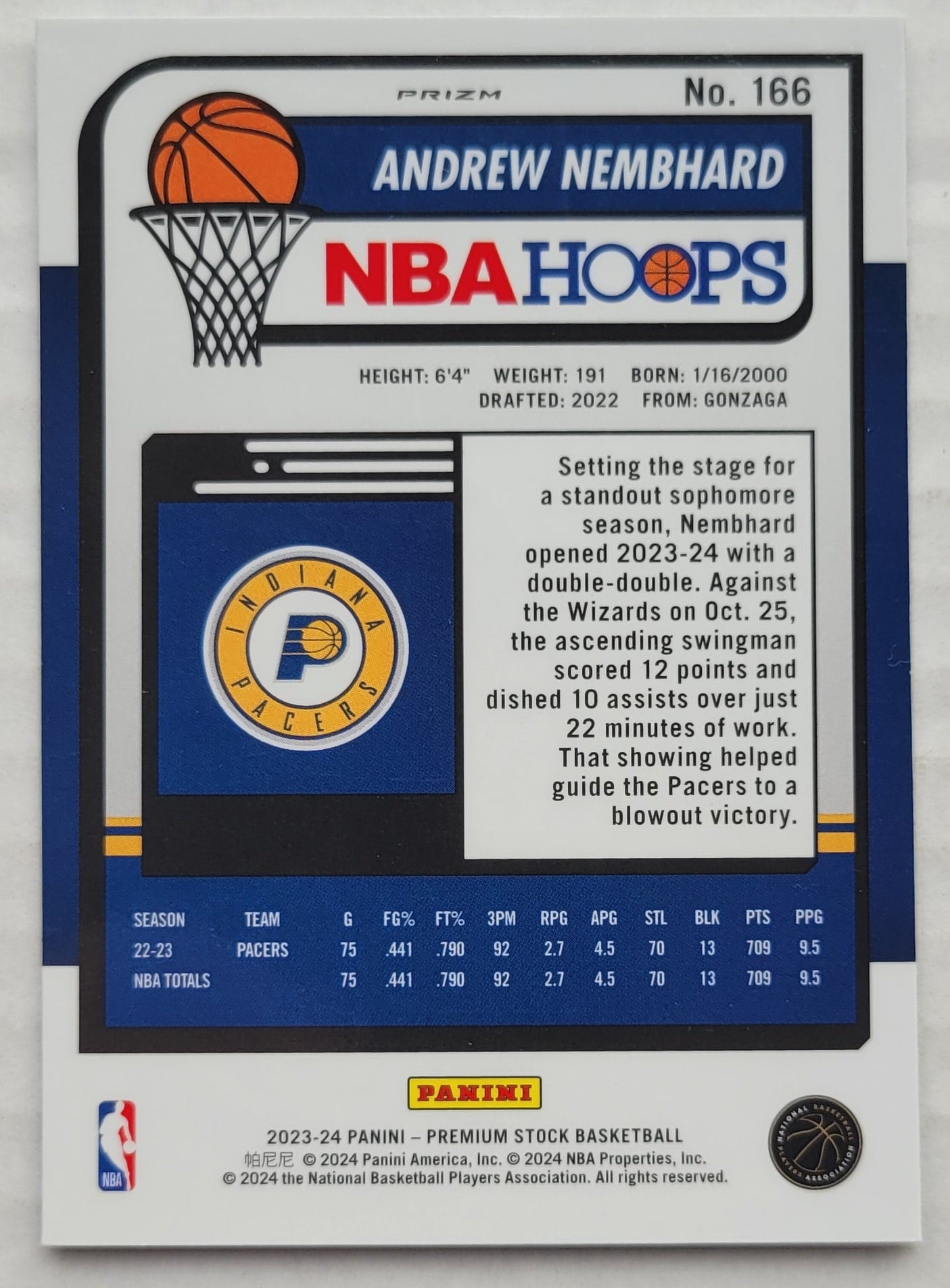 Andrew Nembhard - 2023-24 Hoops Premium Stock Premium #166