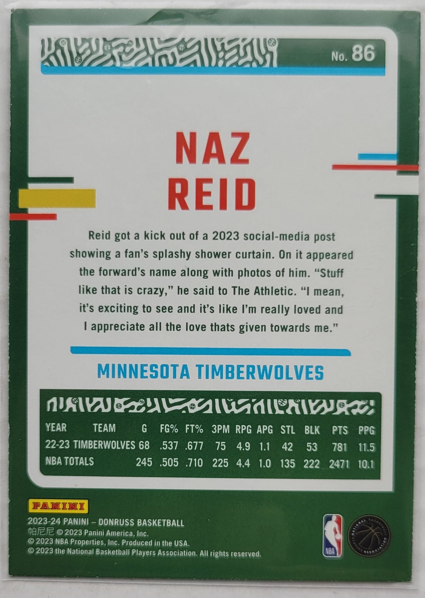 Naz Reid - 2023-24 Donruss Holo Green Laser #86