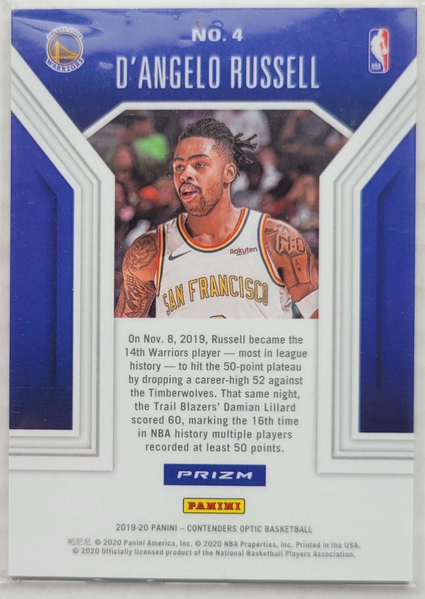 D'Angelo Russell - 2019-20 Panini Contenders Optic Playing the Numbers Game Blue Cracked Ice #4