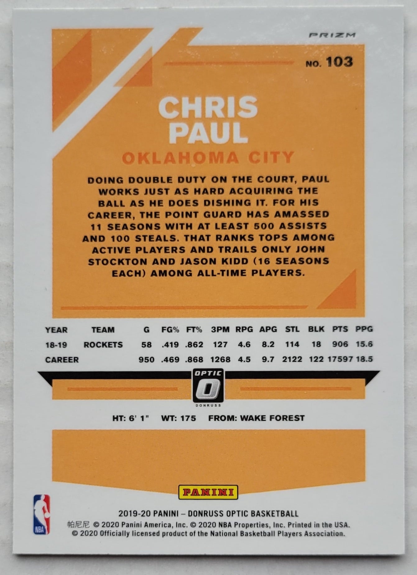 Chris Paul - 2019-20 Donruss Optic Purple #103