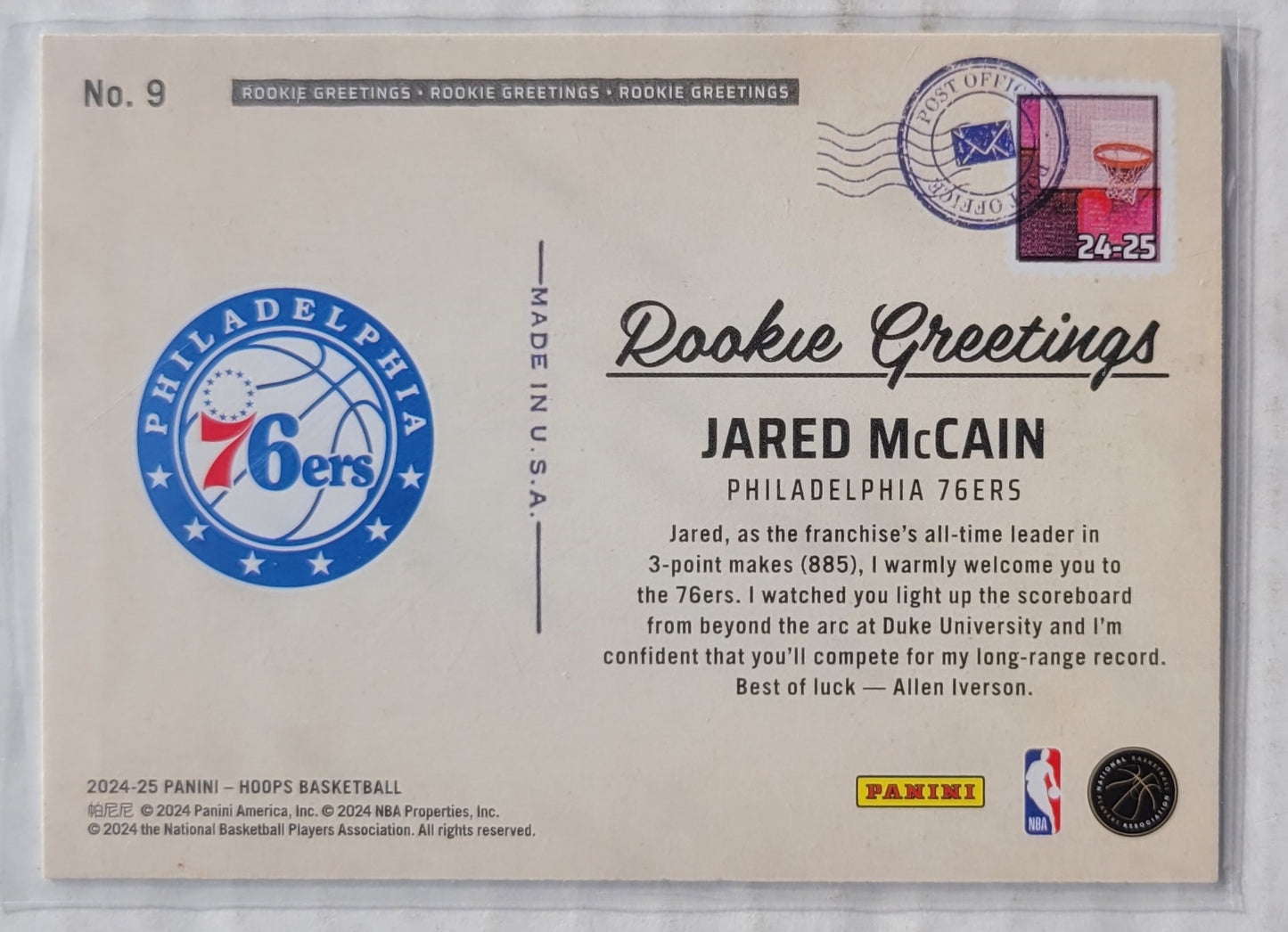 Jared McCain - 2024-25 Hoops Rookie Greetings #9