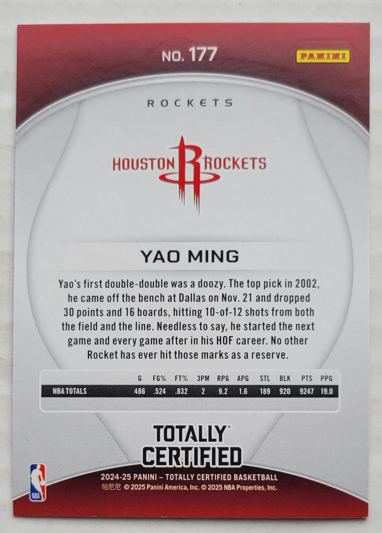 Yao Ming - 2024-25 Totally Certified Mirror #177 LGD